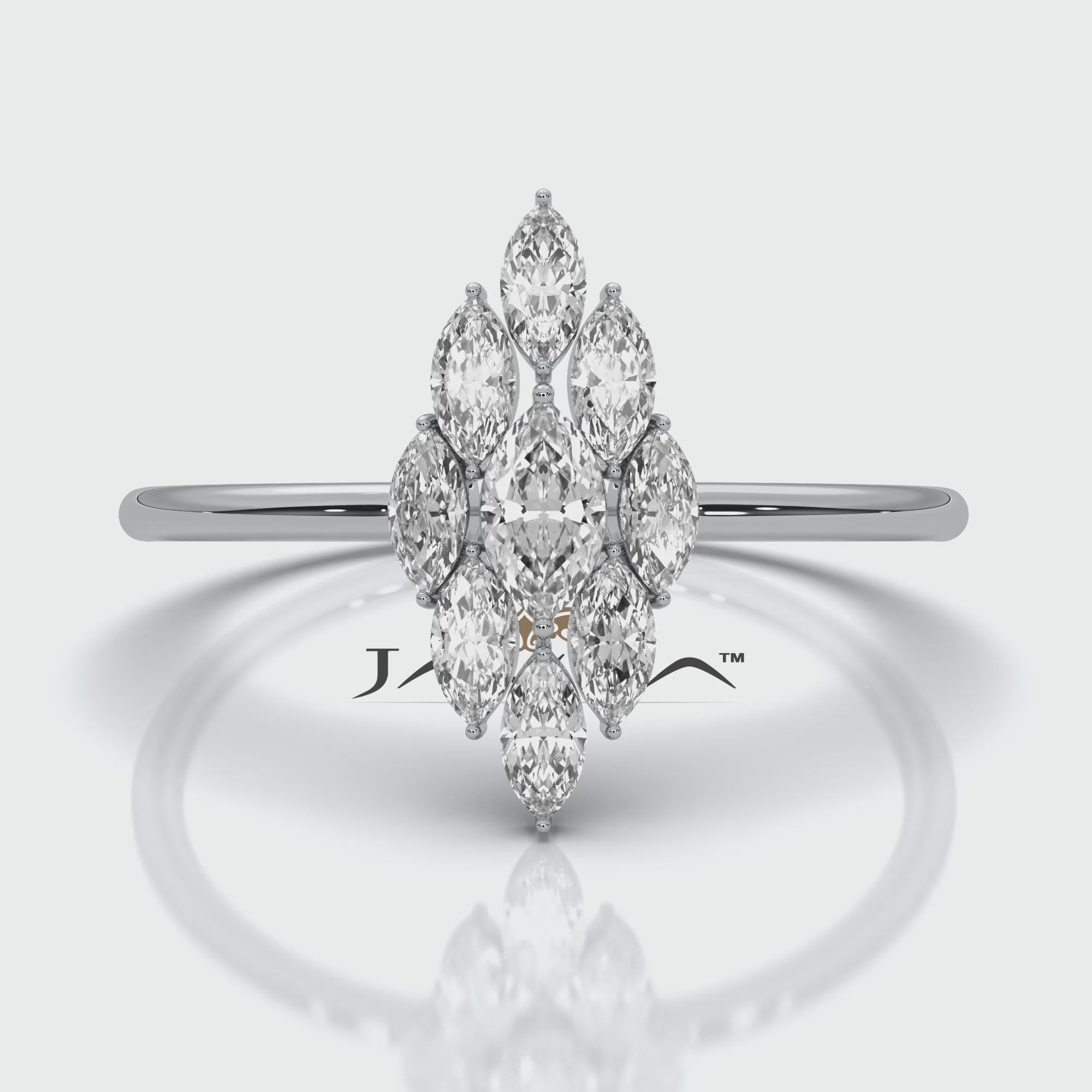 Prong Set Cluster Marquise Lab Diamond Minimalist Fashion Ring 0.37ctw.