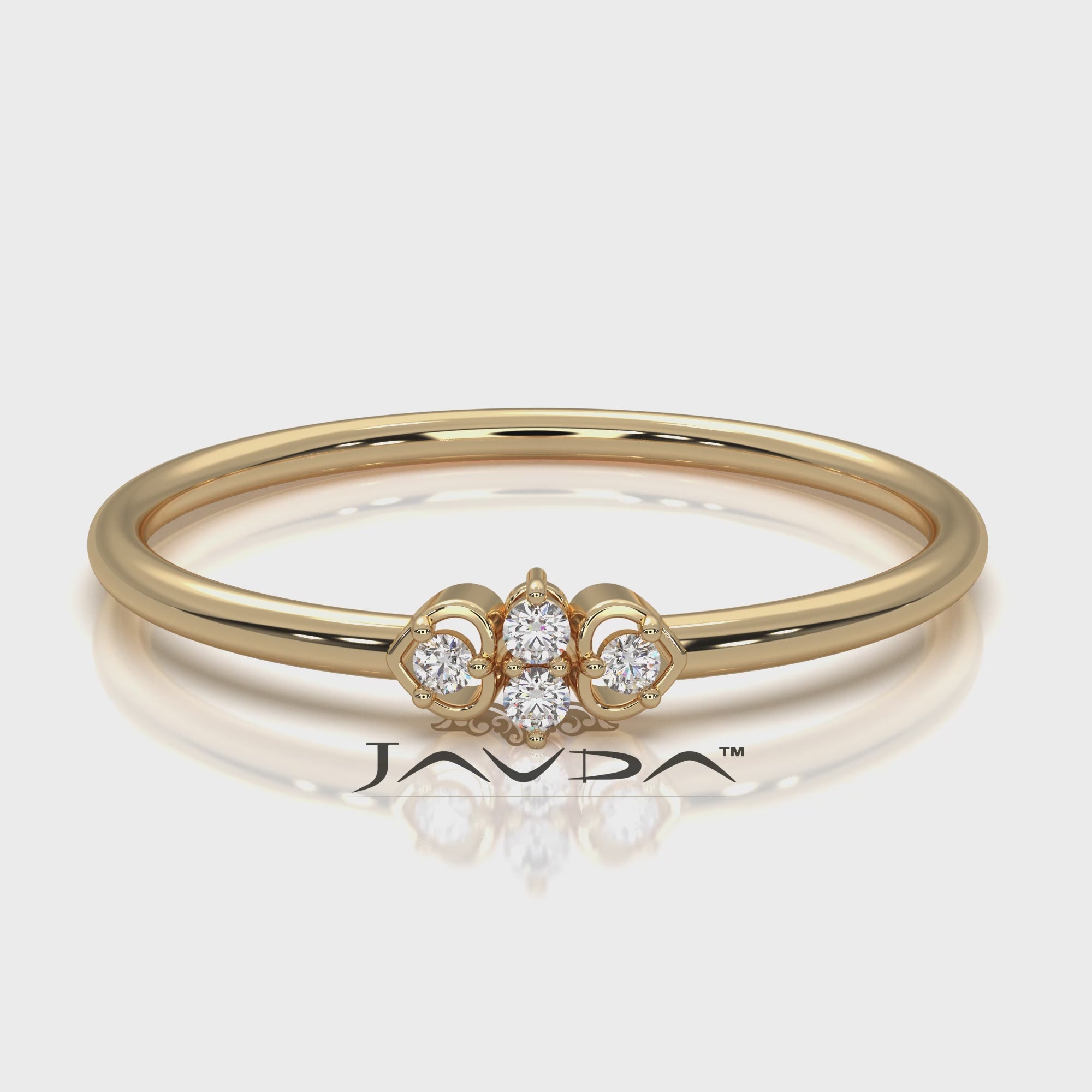 Natural 4 Stone Round Lab Diamond Minimalist Wedding Ring 0.03ctw.