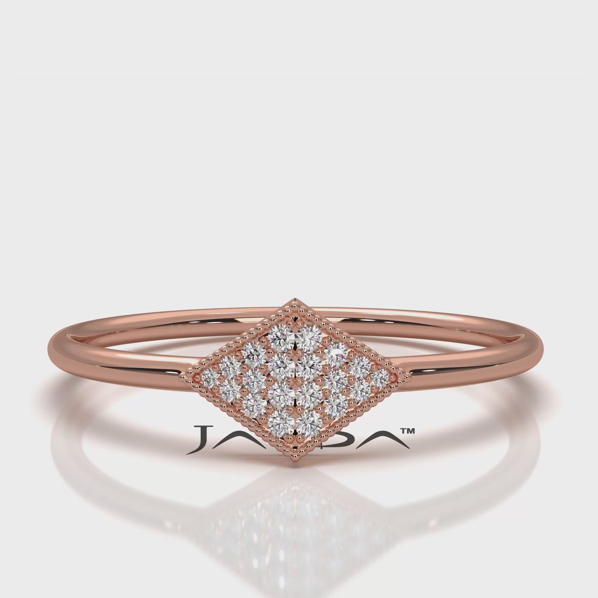 Minimalist Kite Shape Cluster Round Lab Diamond Milgrain Ring 0.04ctw.