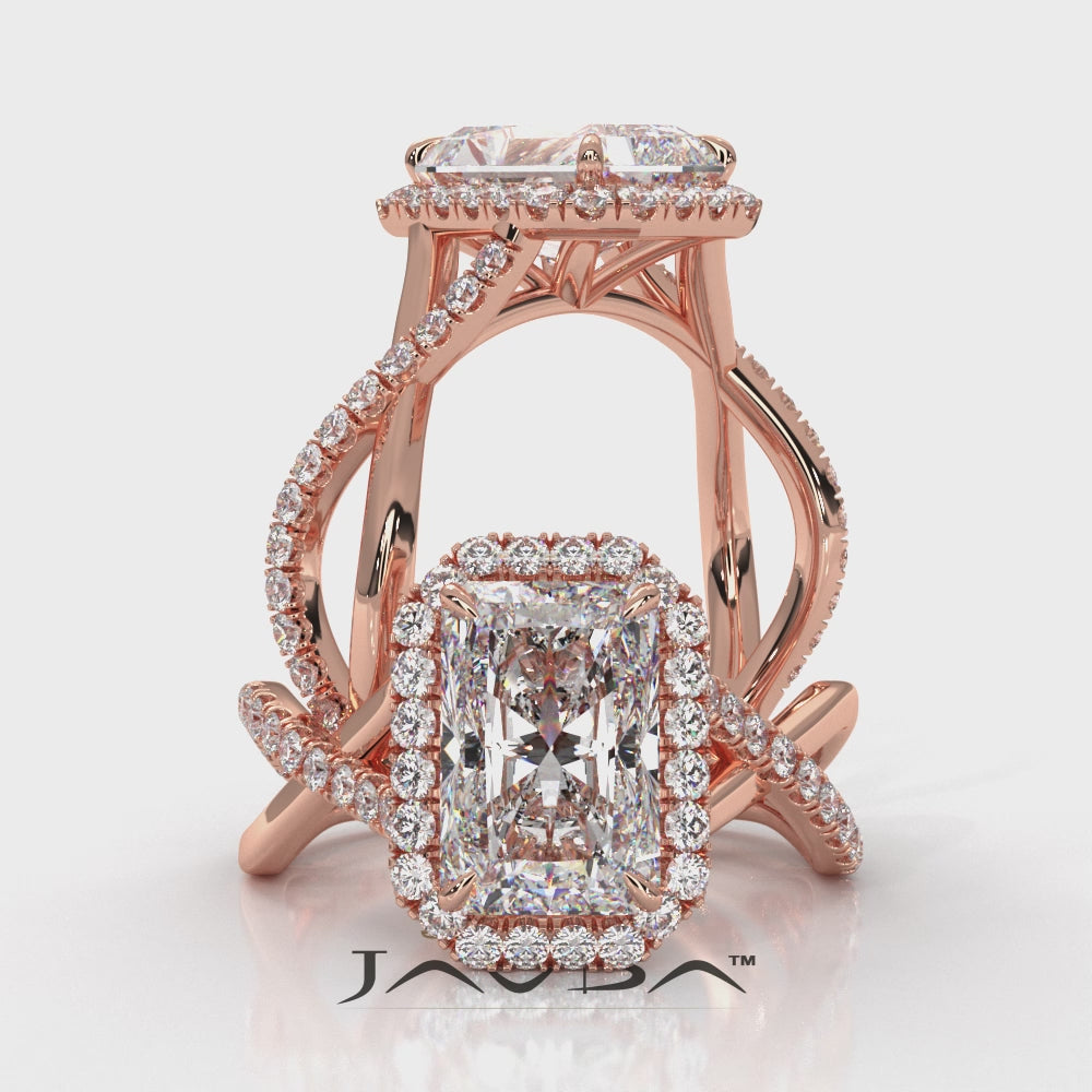 Twisted Halo XOXO Style Radiant Diamond Engagement Ring in 14k White Gold