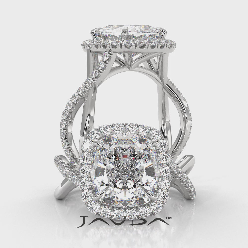 Twisted Halo XOXO Style Lab Grown Diamond Engagement Ring IGI Certified 3.70 Ctw.