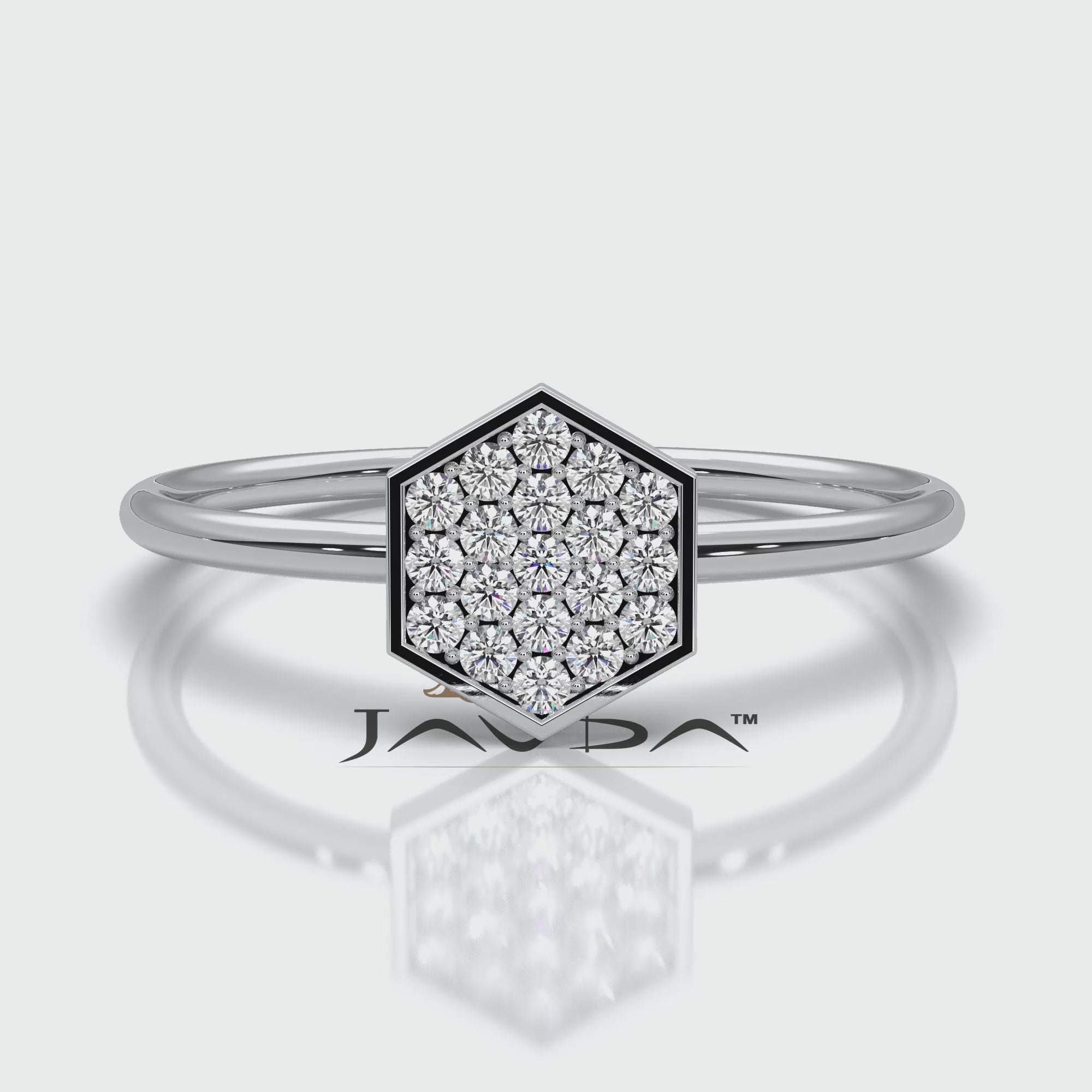 Minimalist Light Weight Hexagon Fashion Round Lab Diamond Ring 0.12ctw.