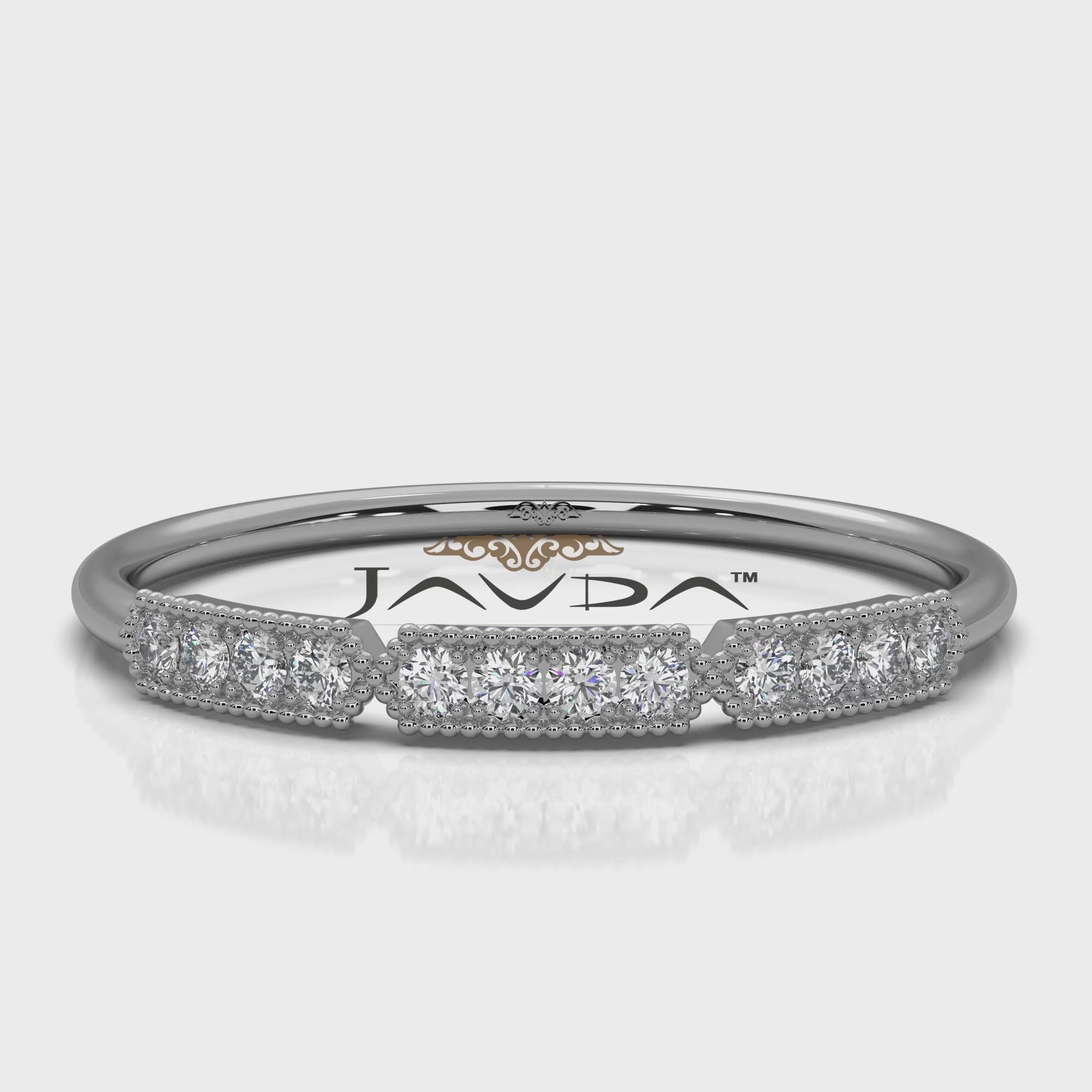 Minimalist Slim Micro Pave Set Milgrain Fashion Round Lab Diamond Ring 0.07ctw.