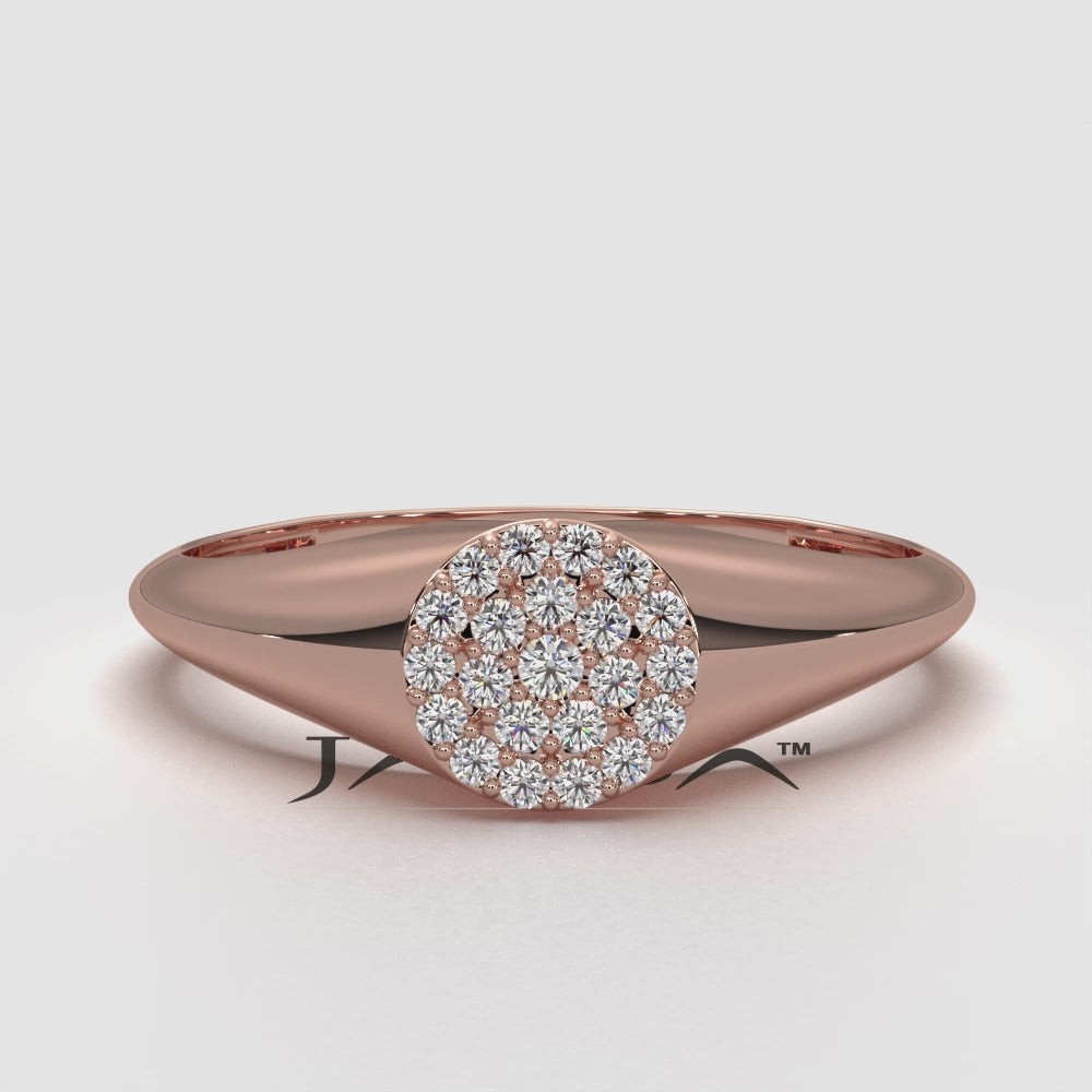 Pave Set Women's Signet Fashion Round Lab Diamond Ring 0.09ctw.