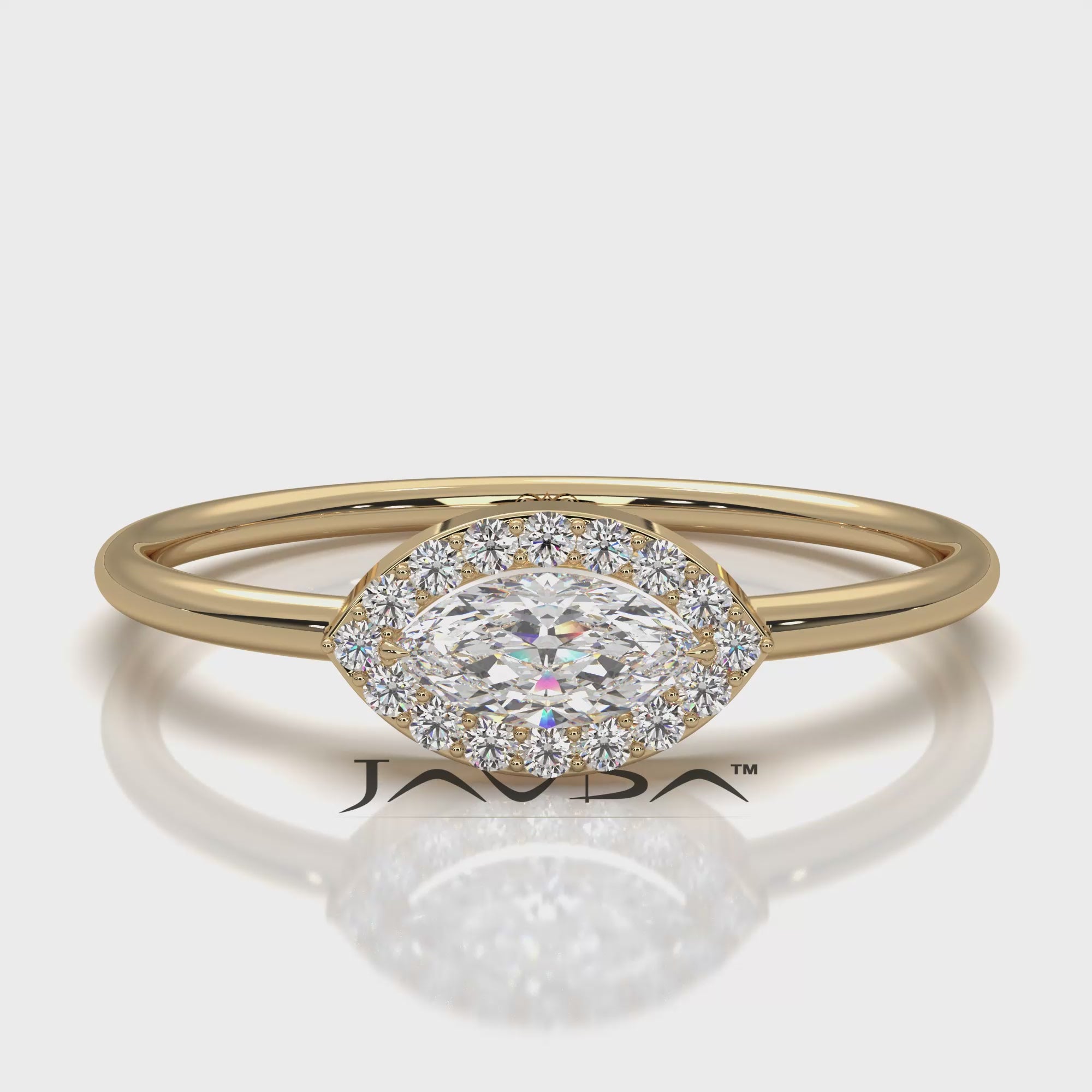 Minimalist East West Halo Marquise Lab Diamond Fashion Ring 0.23ctw.