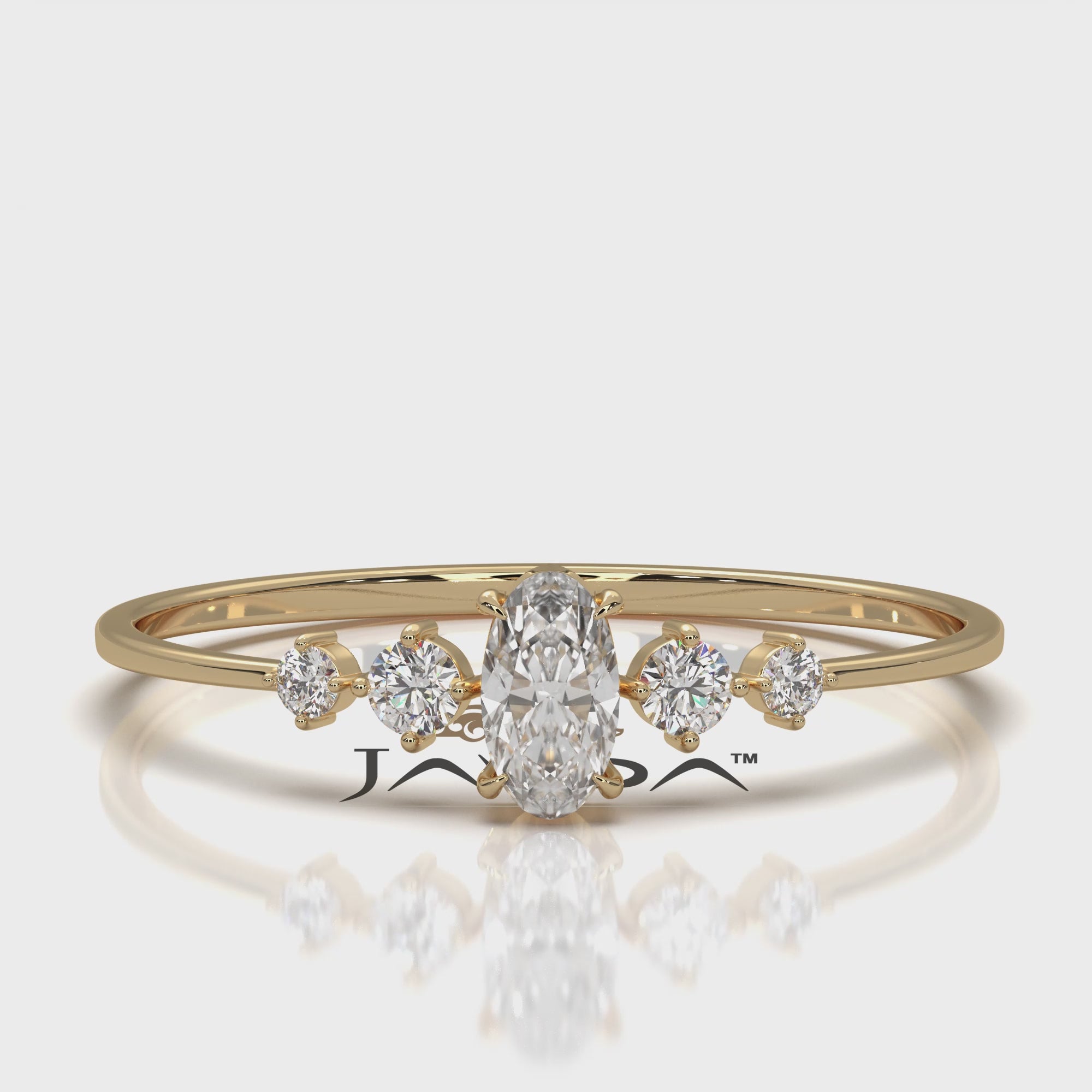 Petite Thin Minimalist 5 Stone Oval Round Lab Diamond Fashion Ring 0.17ctw.