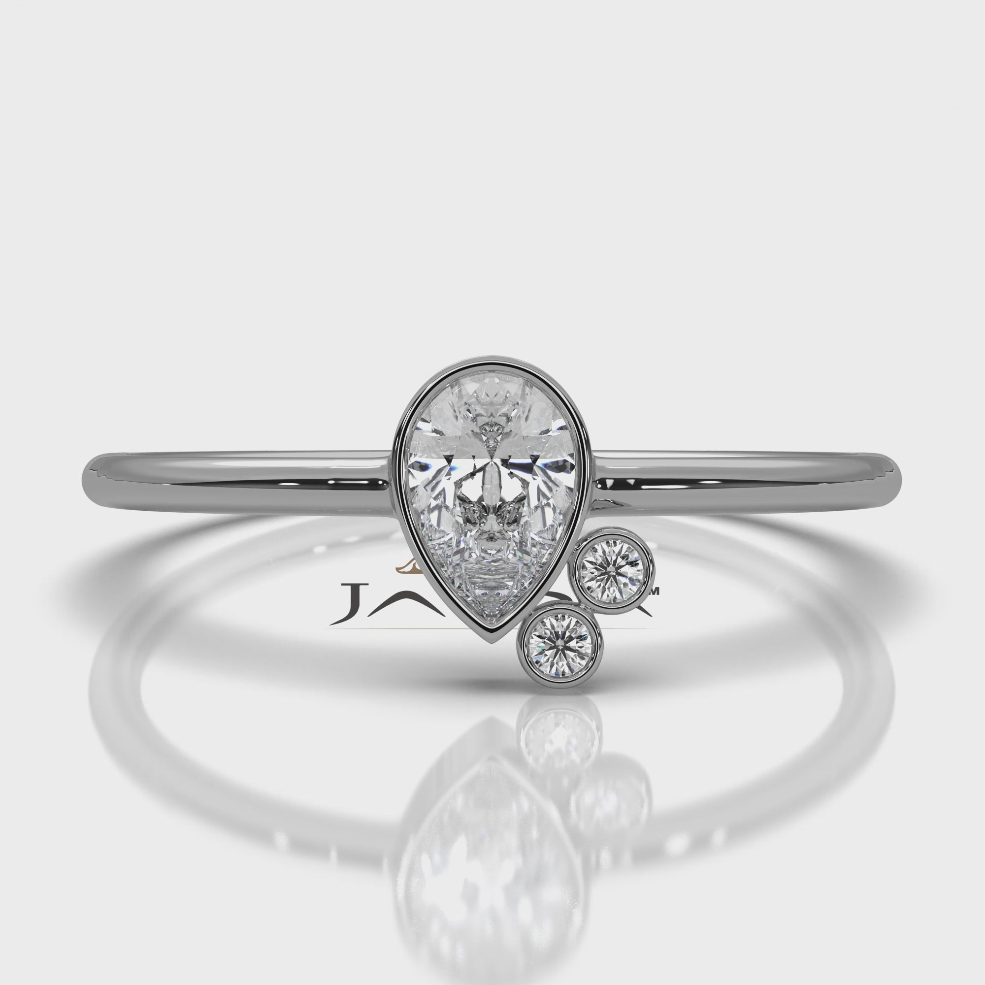 Cluster 3 Stone Bezel Set Pear Round Lab Diamond Anniversary Ring 0.38ctw.
