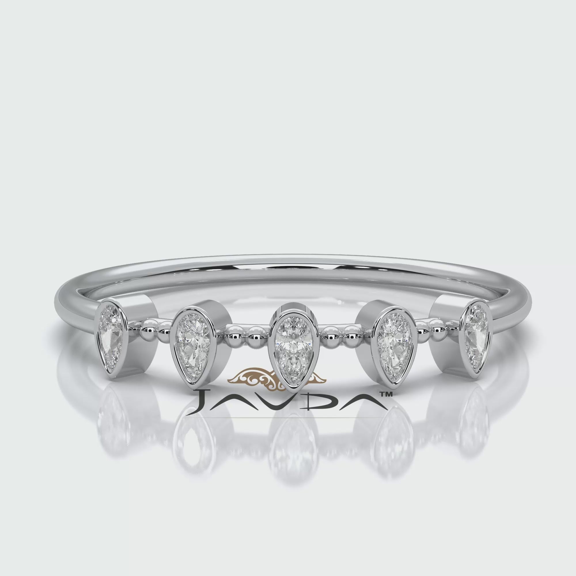 Minimalist 5 Stone Pear Lab Diamond bezel Set Promise Ring 0.08ctw.