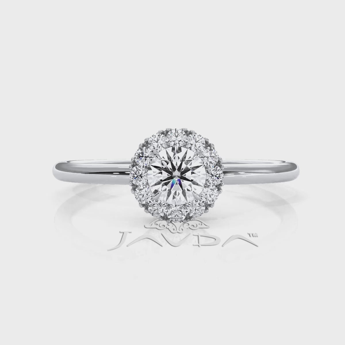 French U Cut Prong Halo Round Diamond Engagement Ring 0.32 Ctw.