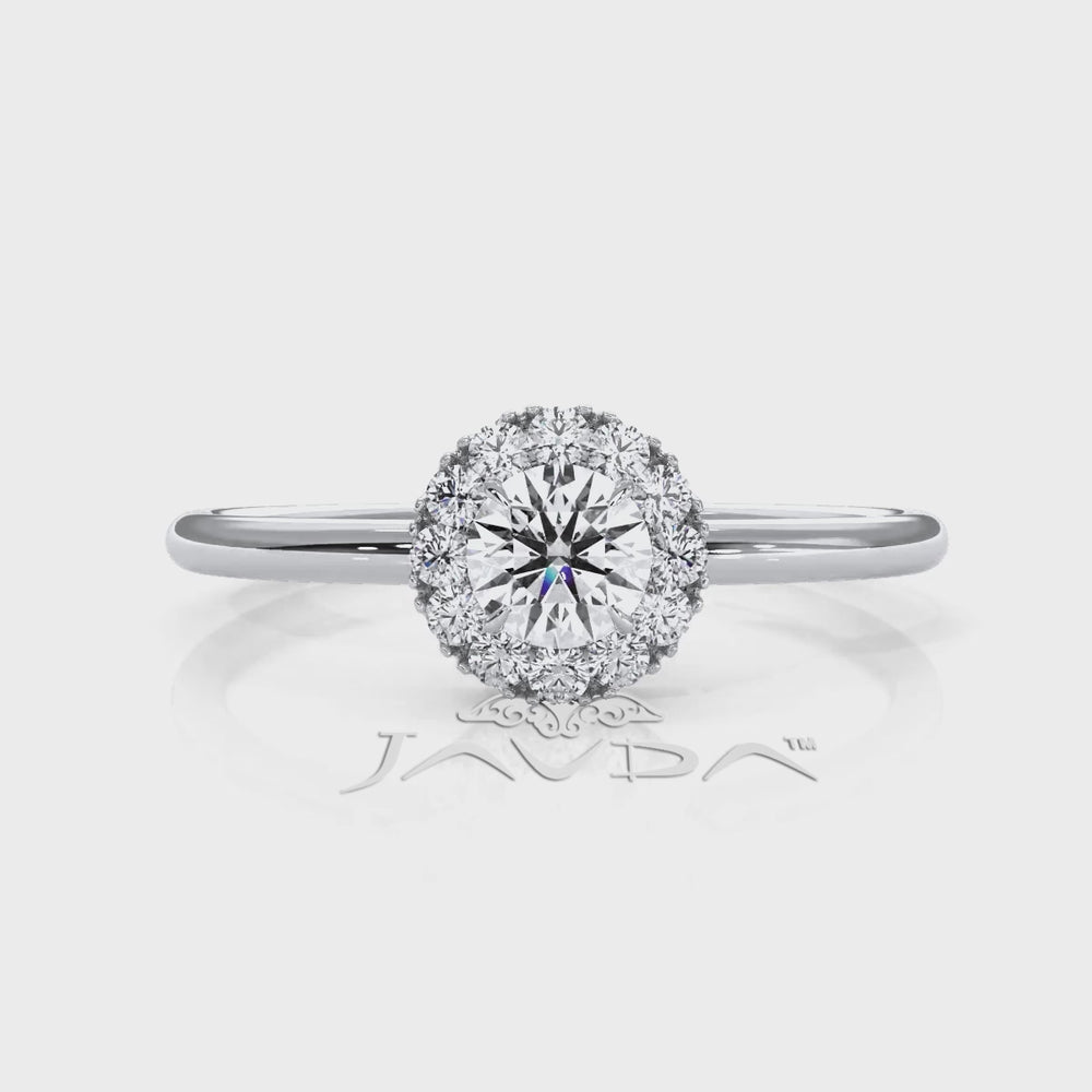 French U Cut Prong Halo Round Diamond Engagement Ring 0.32 Ctw.