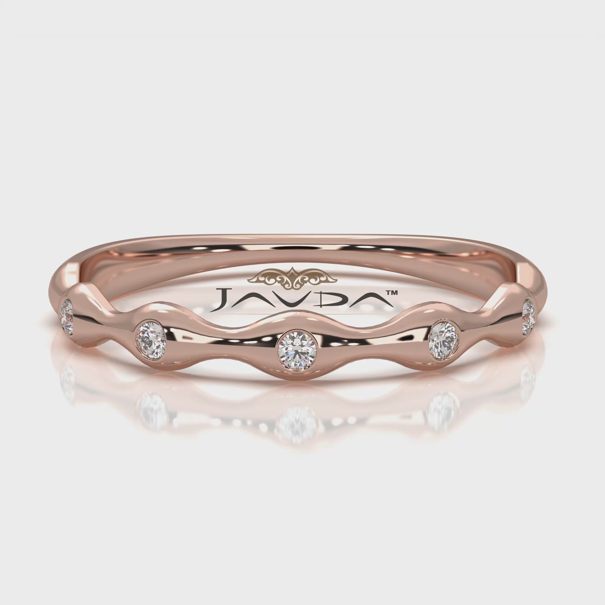 Delicate Bamboo Round Lab Diamond Bezel Set Wedding Ring 0.04ctw.