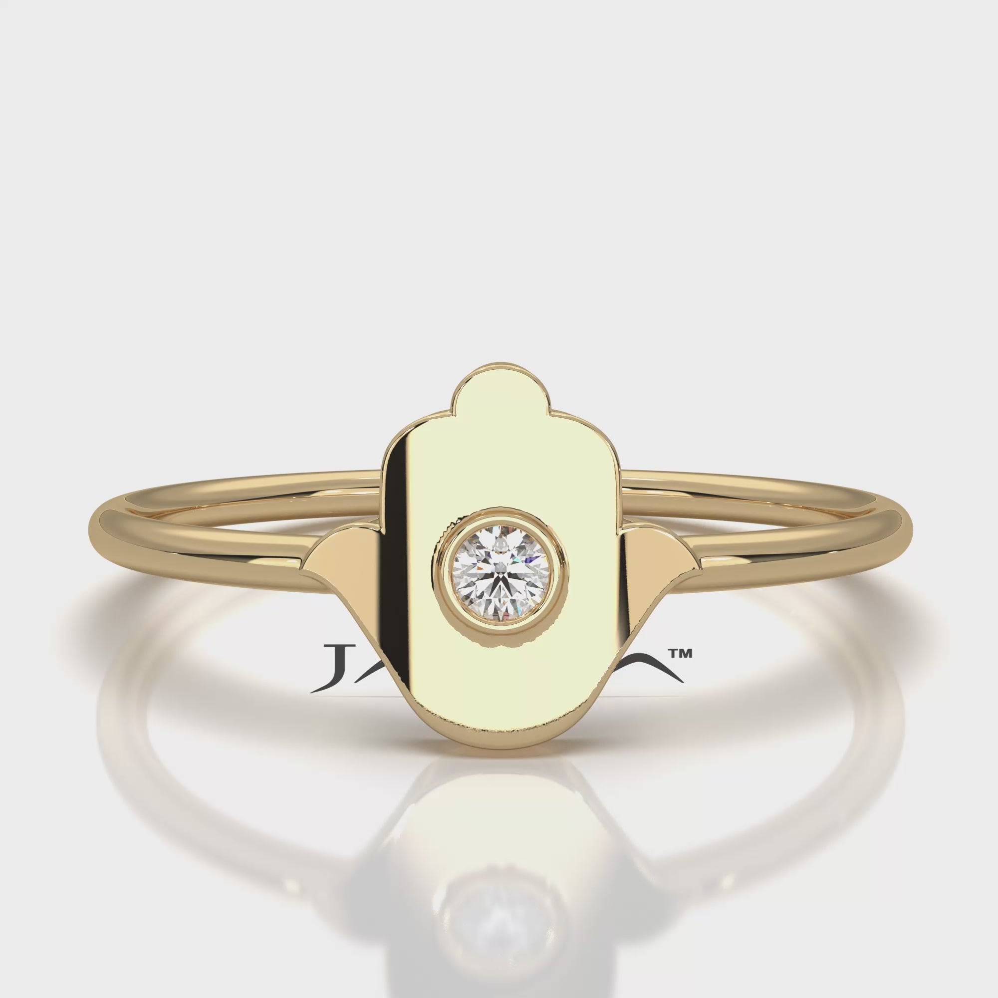 Spiritual Minimalist Hamsa Hand Bezel Set Round Lab Diamond 0.03ctw.