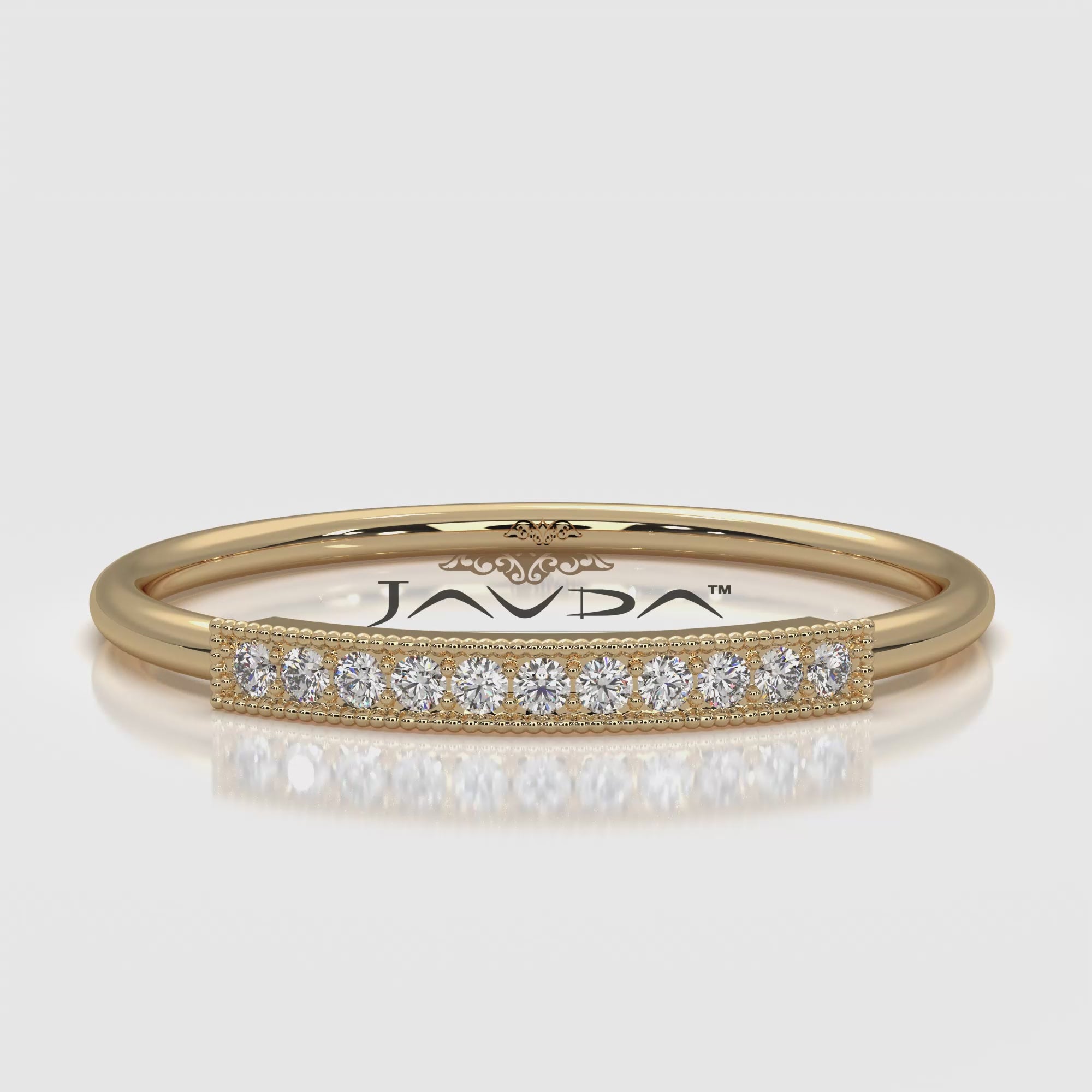 Stackable Pave Set Round Lab Diamond Bar Milgrain Fashion Ring 0.06ctw.