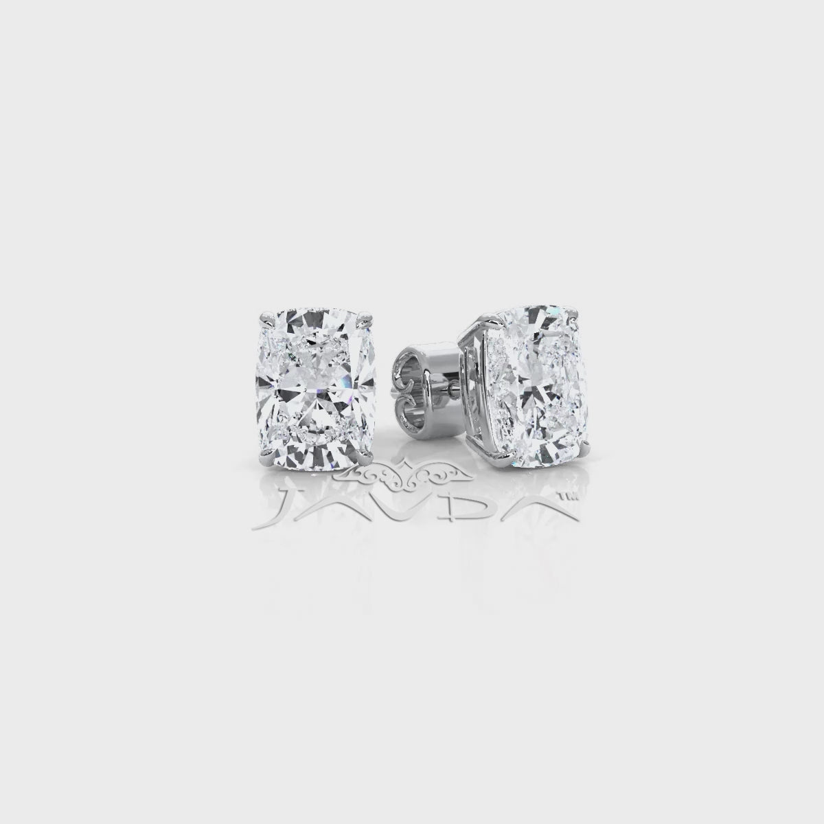 Cushion Lab Grown Diamond Stud Earring IGI Certified in 14k White Gold 4.07 Ctw.