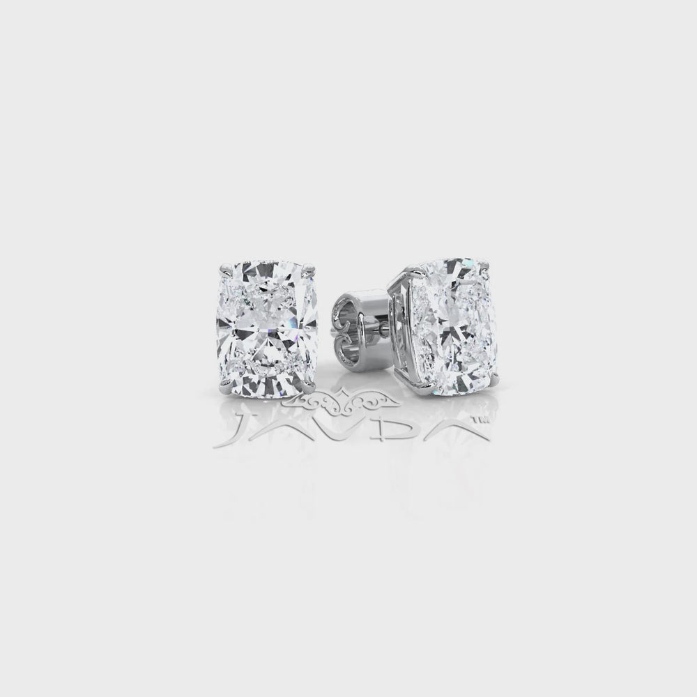 Cushion Lab Grown Diamond Stud Earring IGI Certified in 14k White Gold 4.07 Ctw.