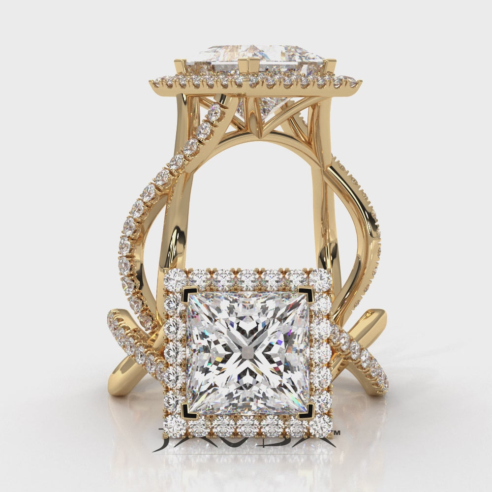 Twisted Halo XOXO Style Lab Grown Diamond Engagement Ring IGI Certified 3.70 Ctw.