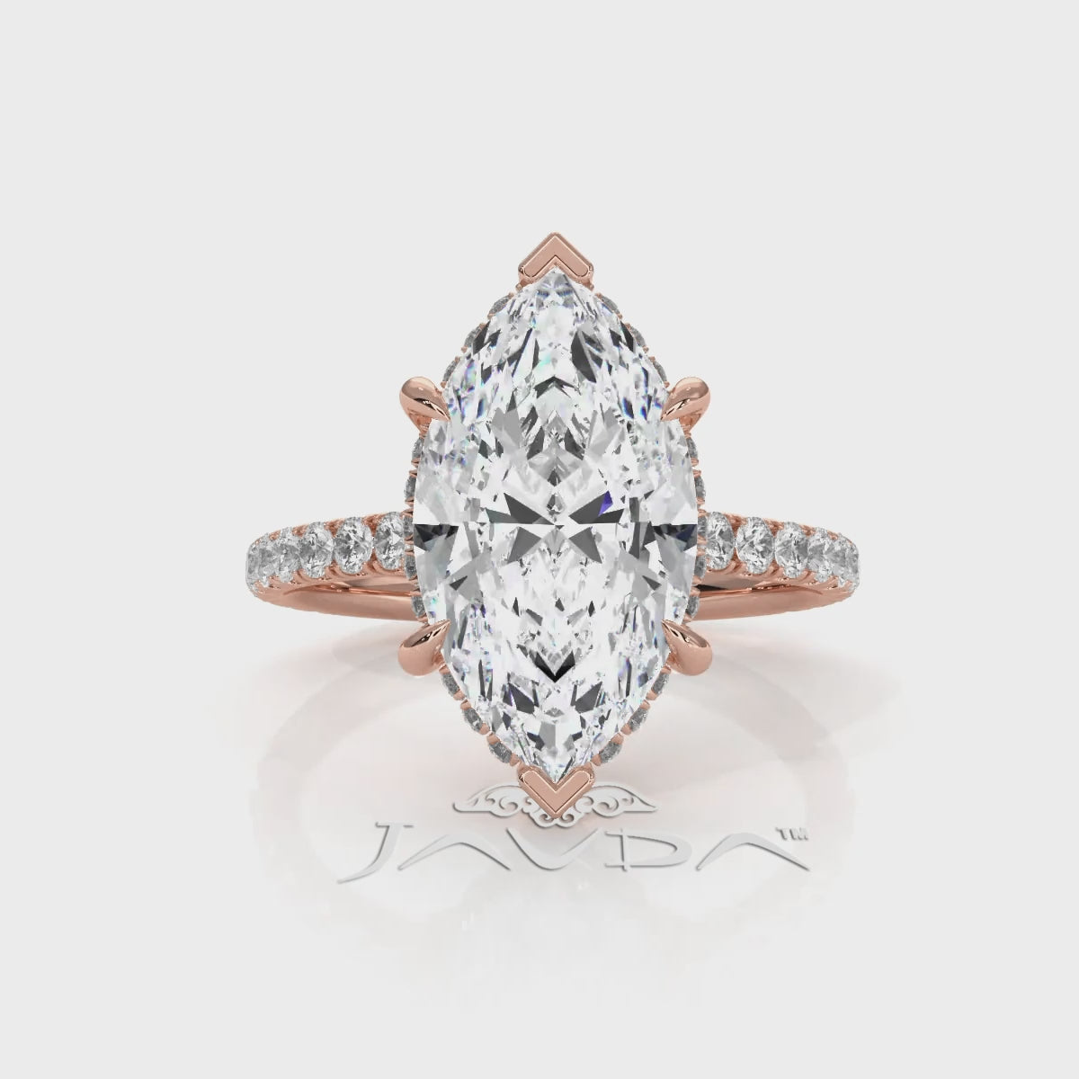 French U Pave Set Hidden Halo Lab Grown Diamond Engagement Ring IGI Certified 3.52 Ctw.