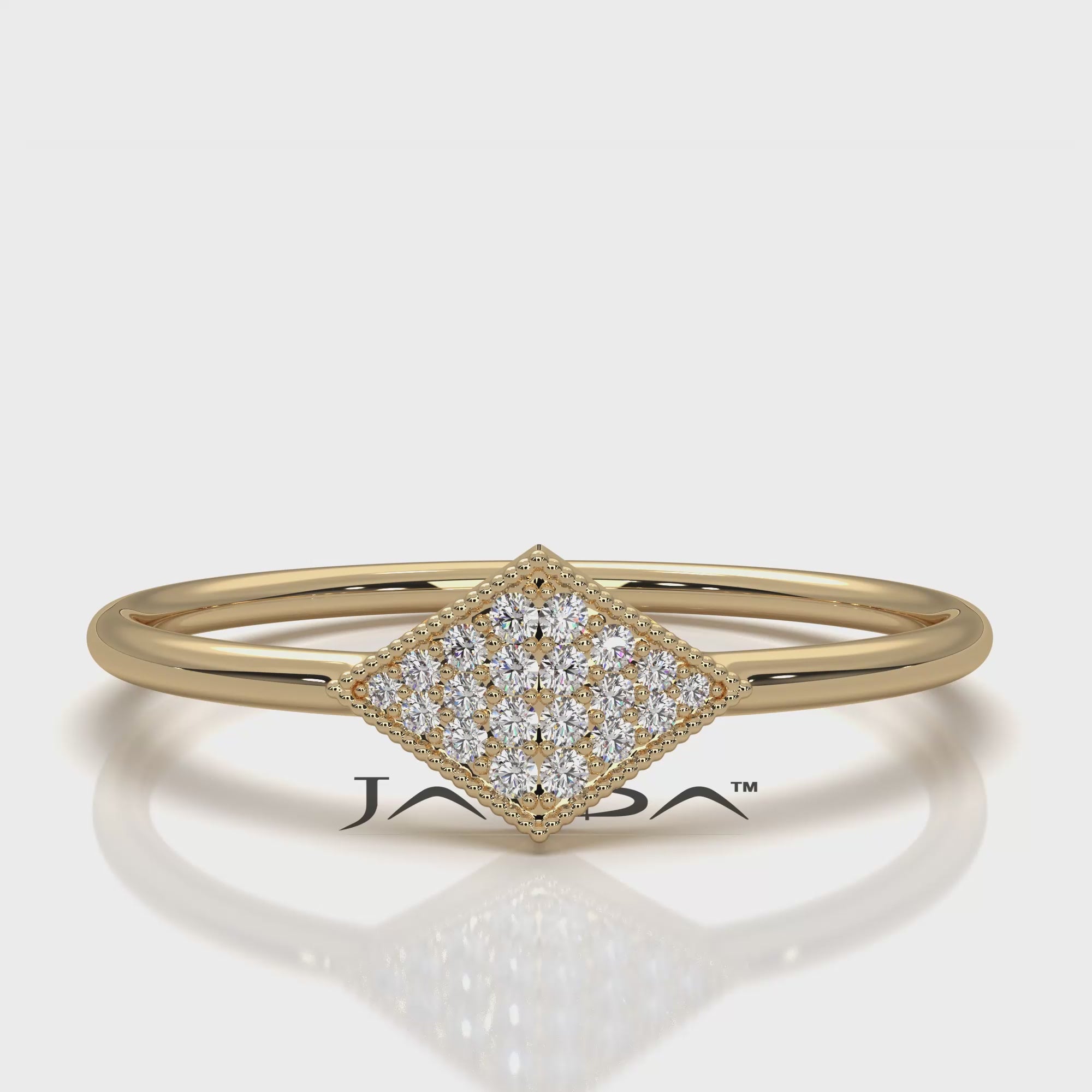 Minimalist Kite Shape Cluster Round Lab Diamond Milgrain Ring 0.04ctw.