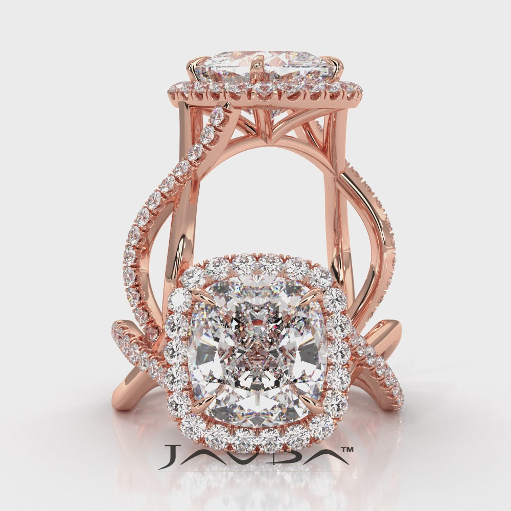 Twisted Halo XOXO Style Lab Grown Diamond Engagement Ring IGI Certified 3.70 Ctw.