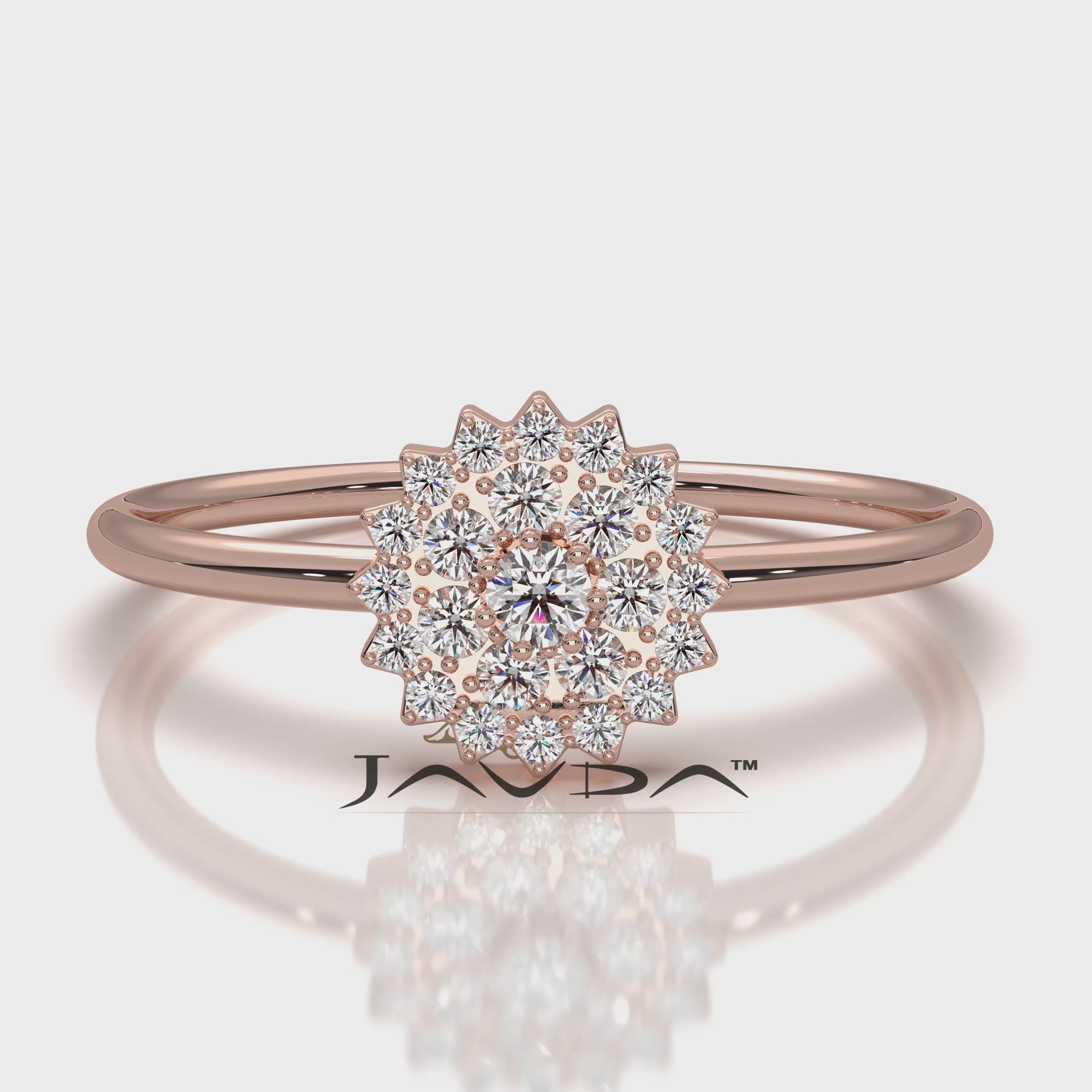 Starburst Light Weight Halo Round Lab Diamond Engagement Ring 0.15ctw.