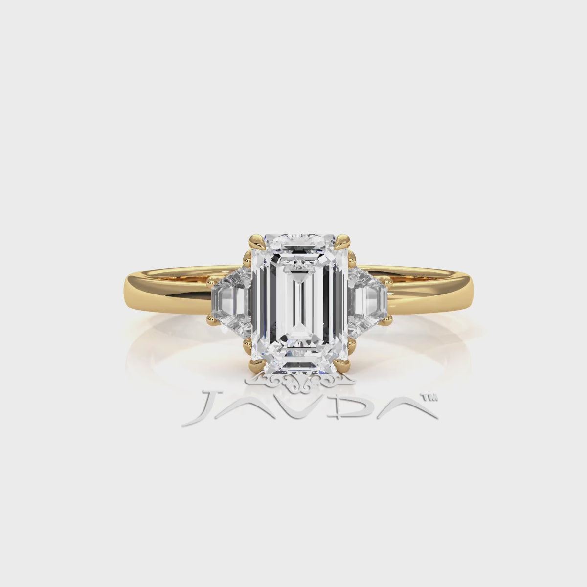 3 Stone Emerald Lab Grown Diamond Engagement Ring 0.84 Ctw.