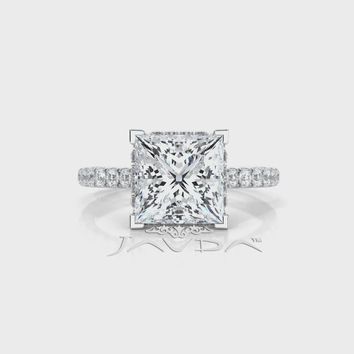 French U Pave Set Hidden Halo Lab Grown Diamond Engagement Ring IGI Certified 3.52 Ctw.