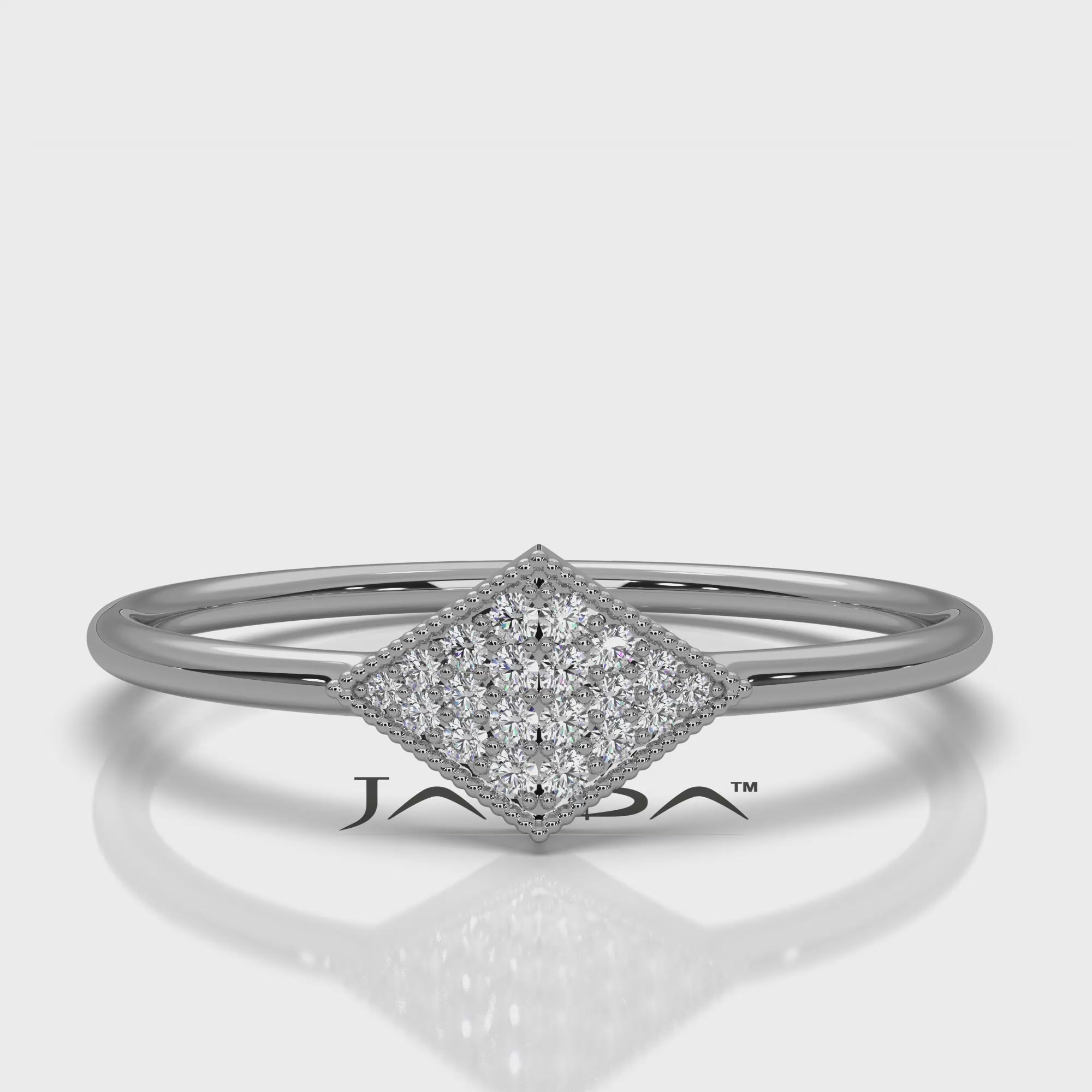 Minimalist Kite Shape Cluster Round Lab Diamond Milgrain Ring 0.04ctw.