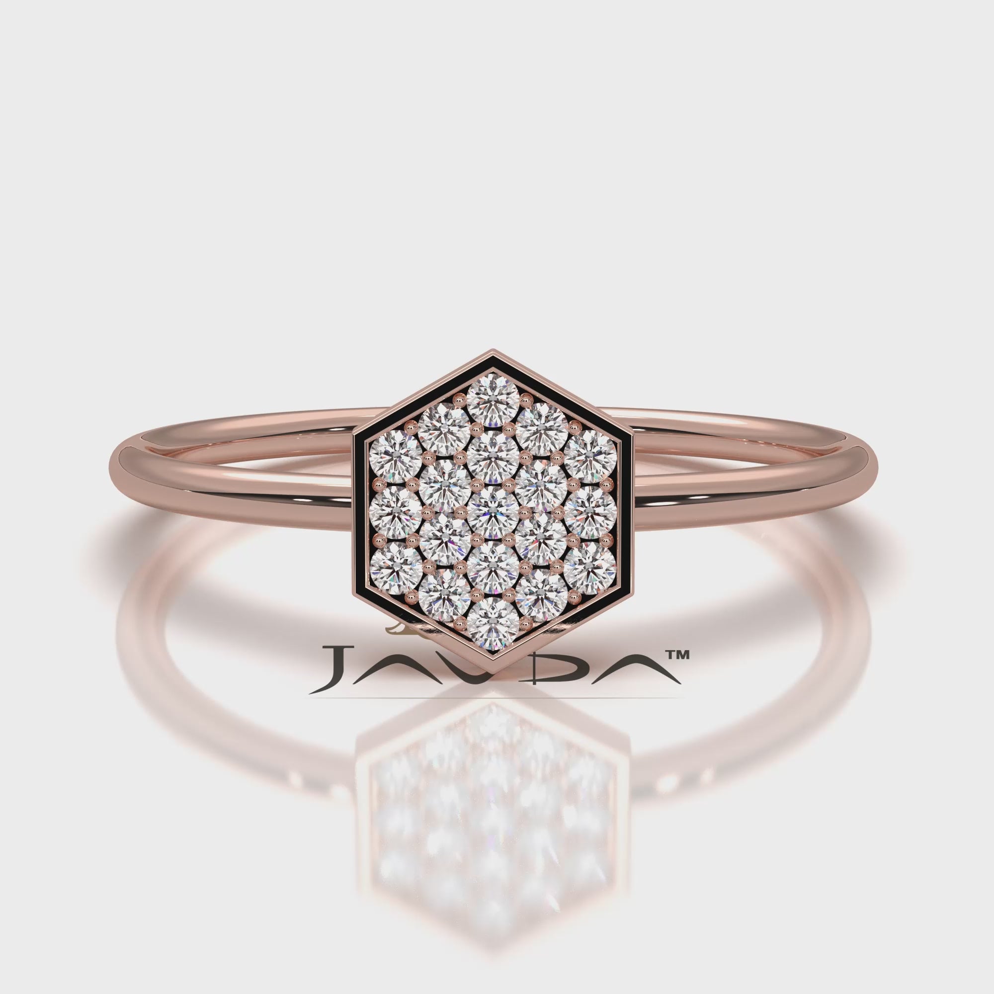 Minimalist Light Weight Hexagon Fashion Round Lab Diamond Ring 0.12ctw.