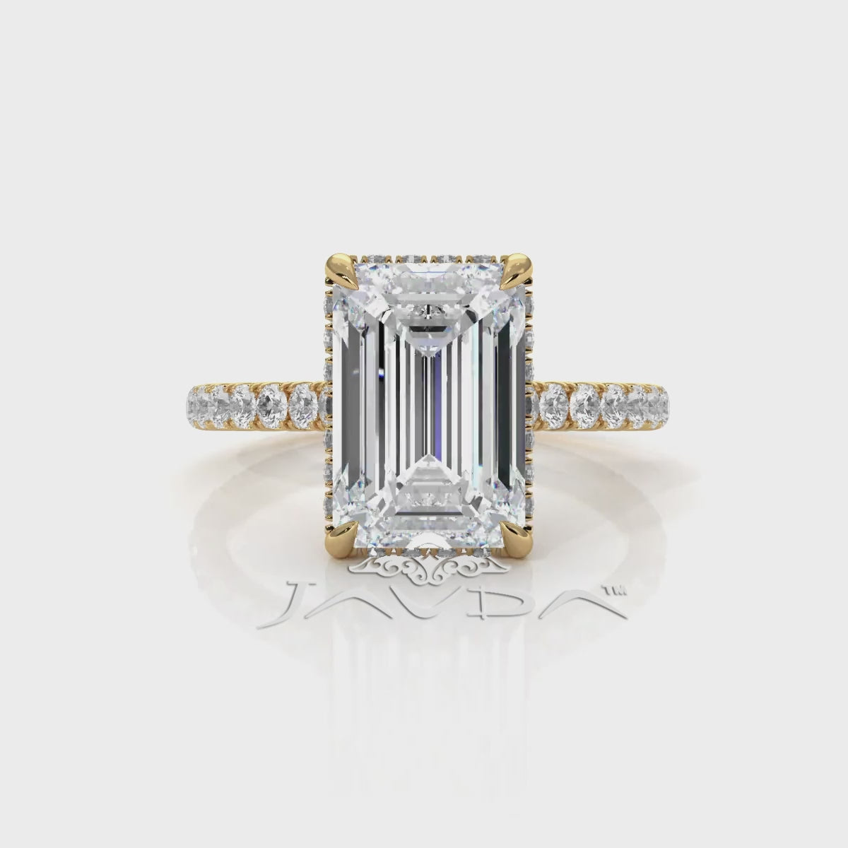 French U Pave Set Hidden Halo Lab Grown Diamond Engagement Ring IGI Certified 3.52 Ctw.