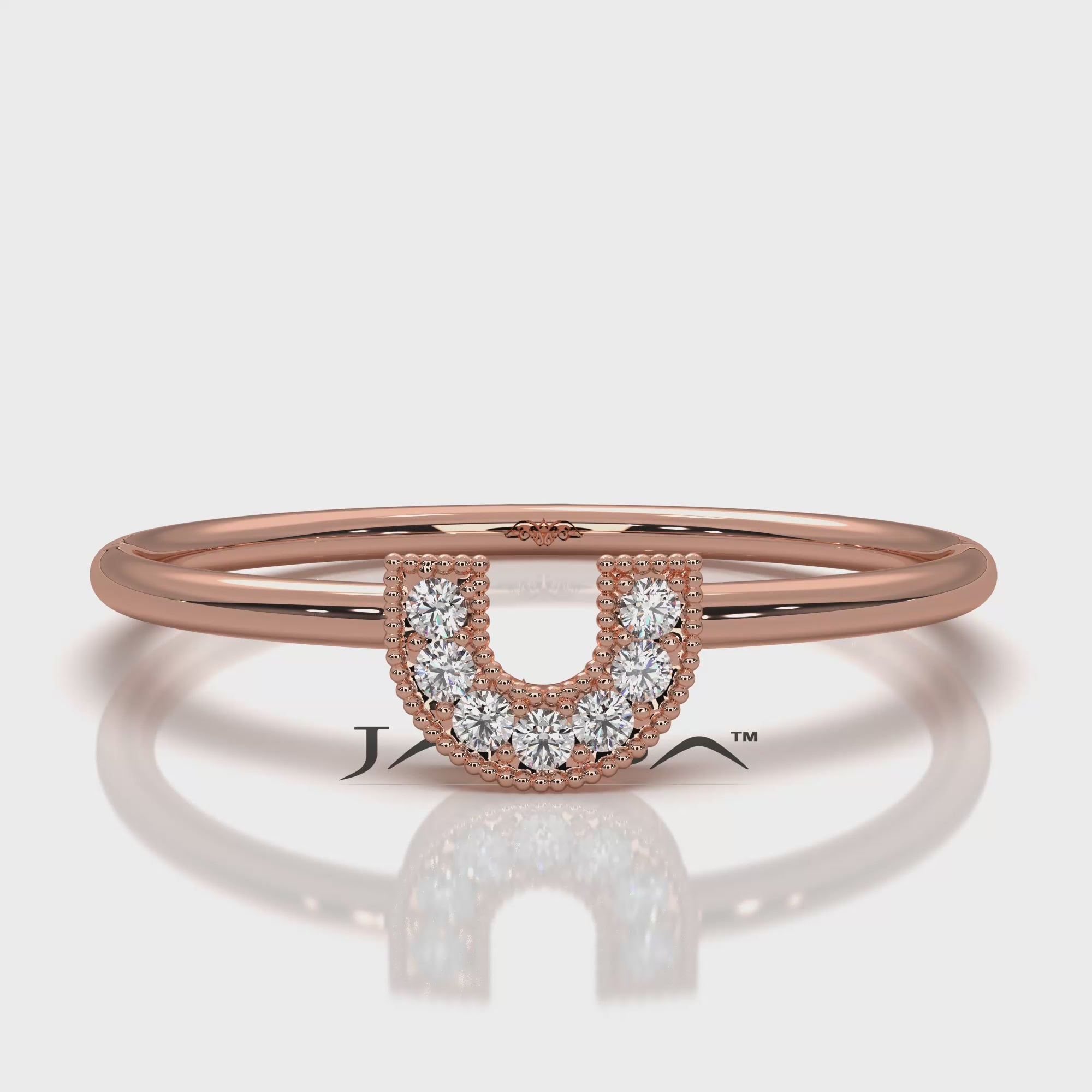 U Shaped Round Lab Diamond Milgrain Edge Fashion Ring 0.04ctw.