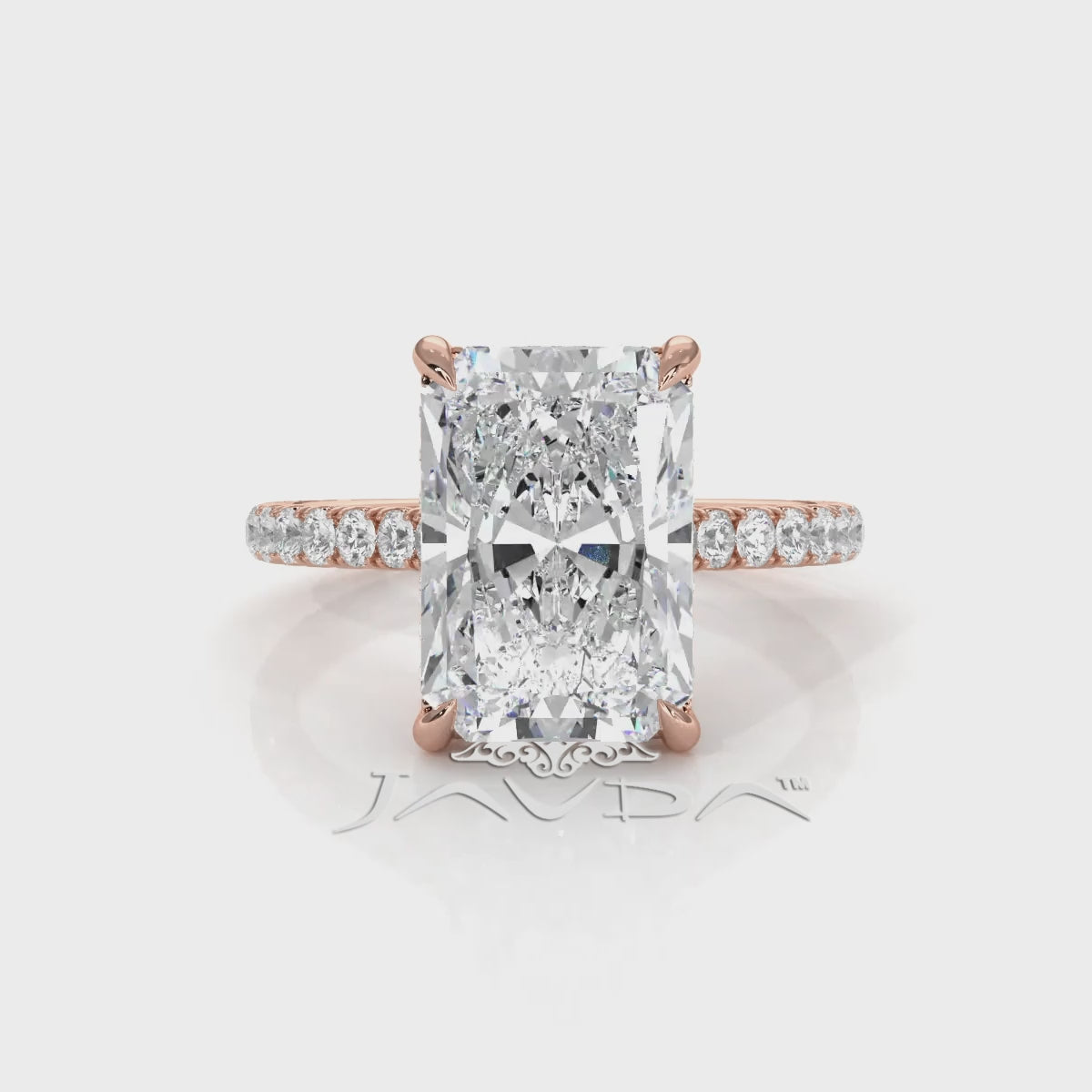 French U Pave Set Hidden Halo Lab Grown Diamond Engagement Ring IGI Certified 3.52 Ctw.