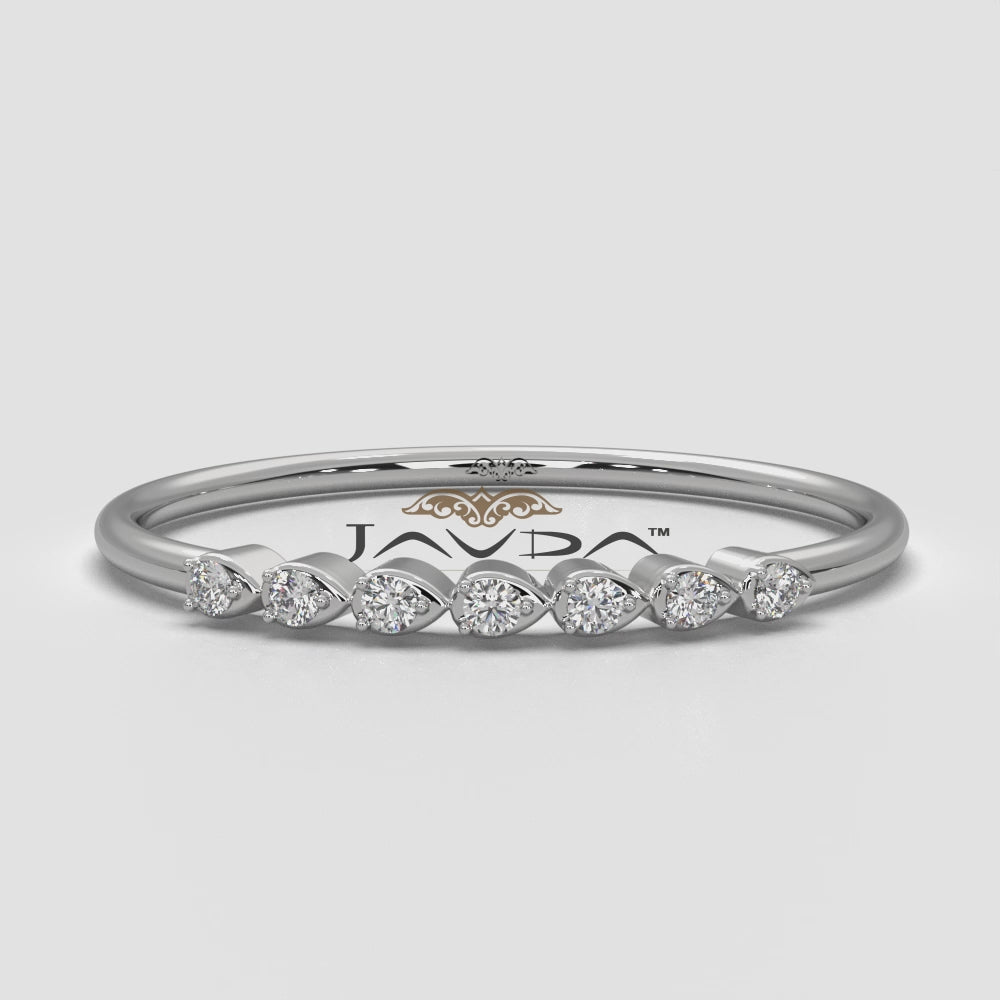 Light Weight Slim Round Lab Diamond Pave Set Fashion Ring 0.05ctw.