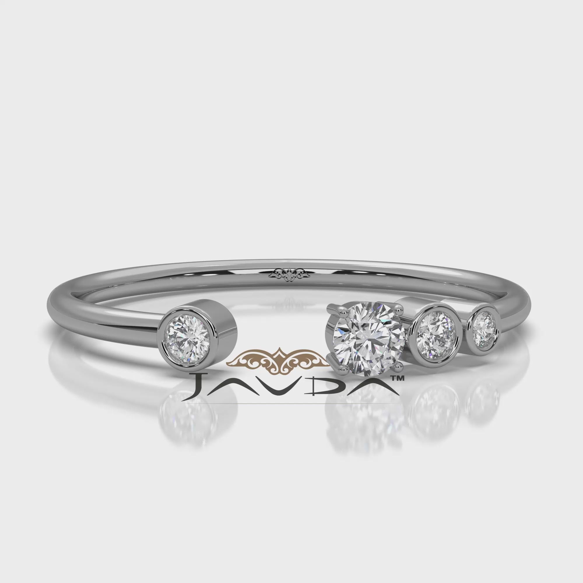 Minimalist Open Cuff Bezel Prong Round Lab Diamond Fashion Ring 0.12ctw.