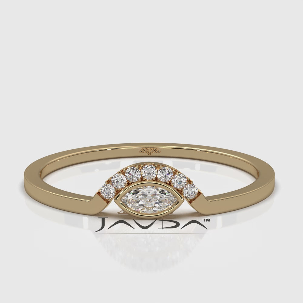 Womens Marquise And Round Half Moon Lab Diamond Ring 0.085ctw.