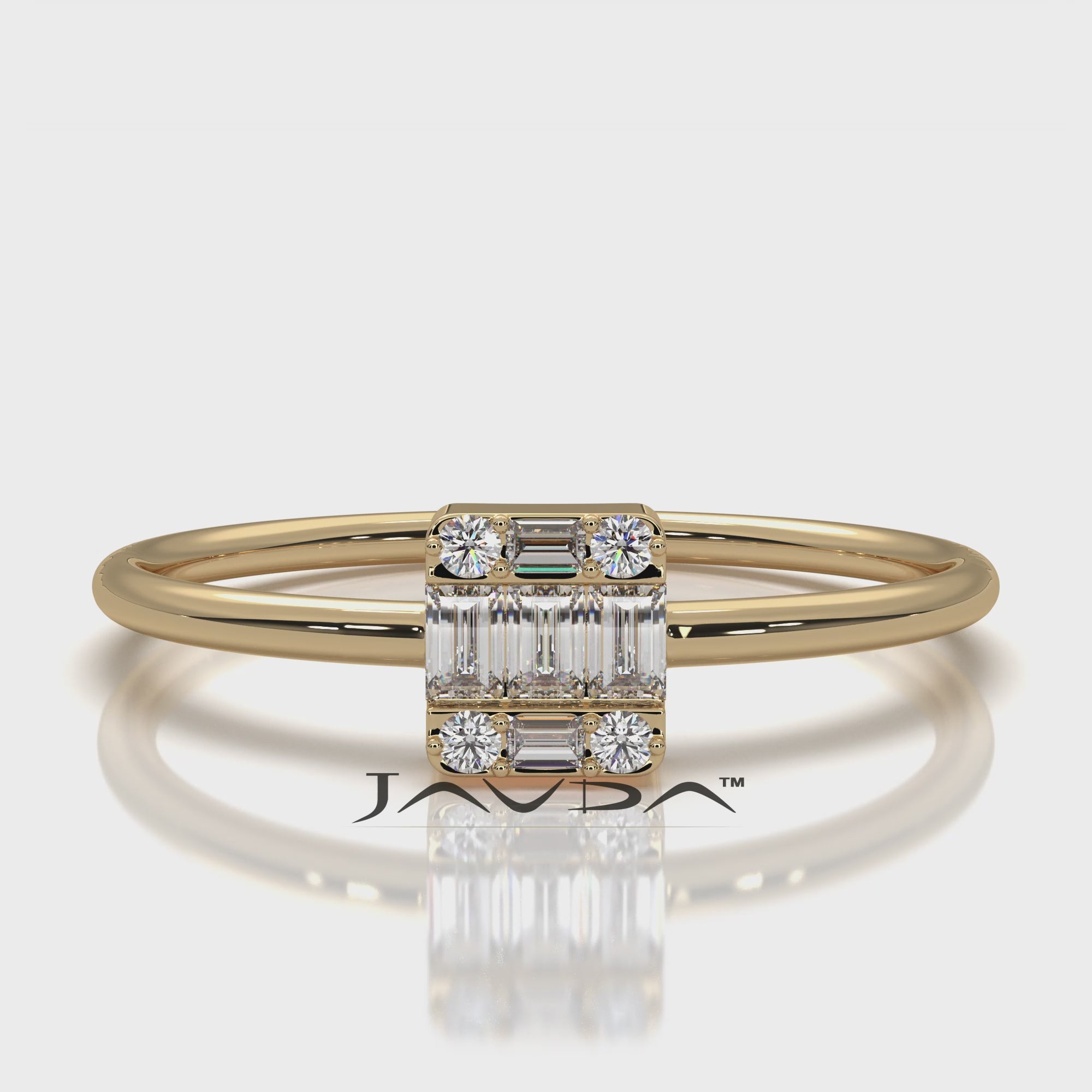 Slim Baguette Round Lab Diamond Minimalist Fashion Ring 0.15ctw.