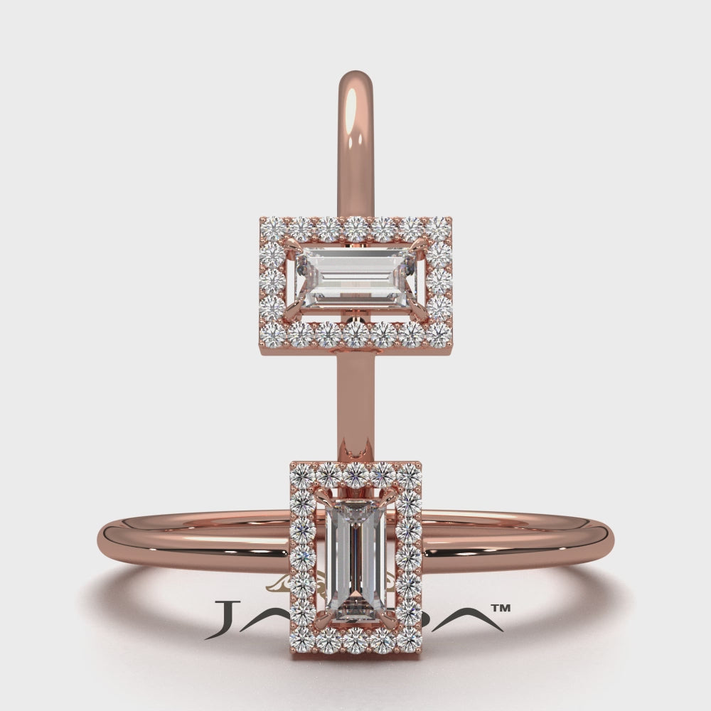 Slim And Dainty Baguette Halo Lab Diamond Engagement Ring 0.17ctw.