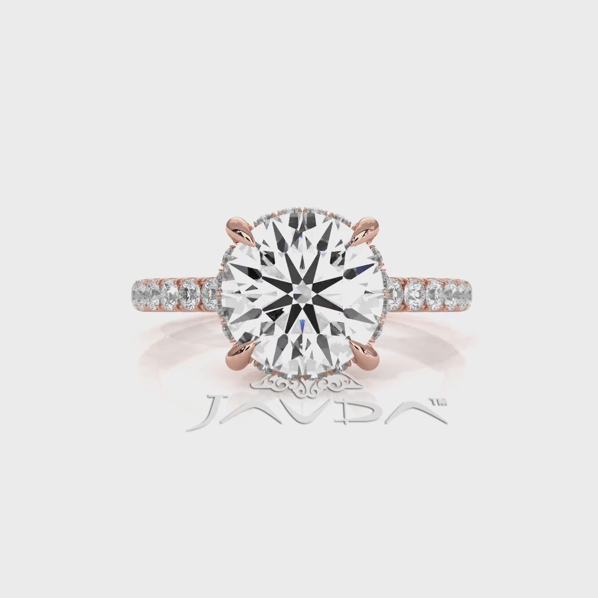 French U Pave Set Hidden Halo Lab Grown Diamond Engagement Ring IGI Certified 3.52 Ctw.