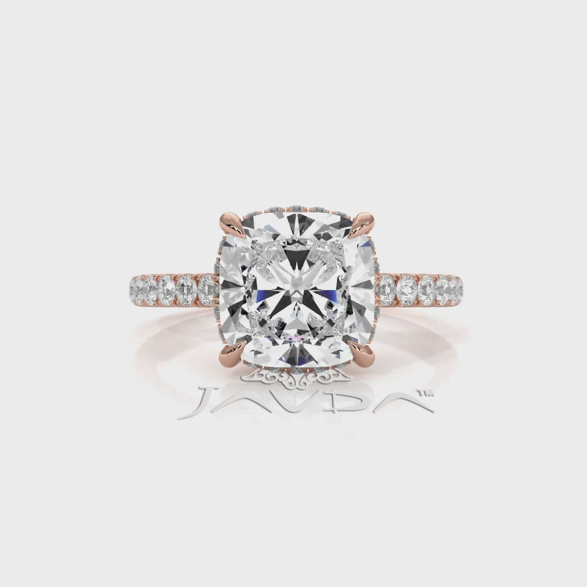 French U Pave Set Hidden Halo Lab Grown Diamond Engagement Ring IGI Certified 3.52 Ctw.