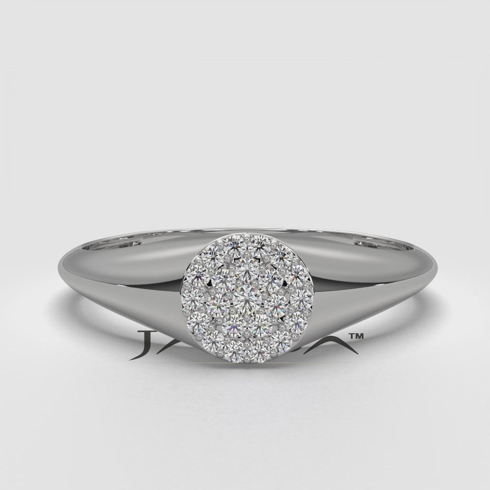 Pave Set Women's Signet Fashion Round Lab Diamond Ring 0.09ctw.