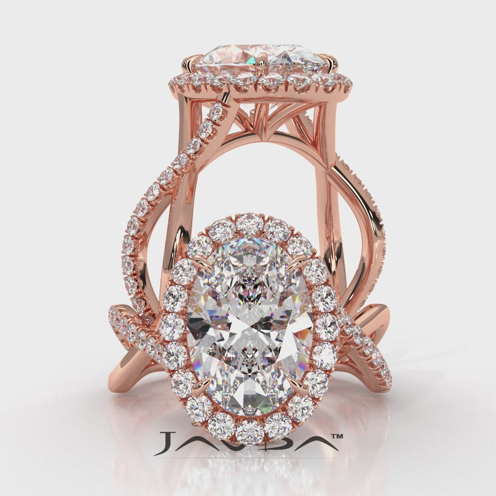 Twisted Halo XOXO Style Lab Grown Diamond Engagement Ring IGI Certified 3.70 Ctw.