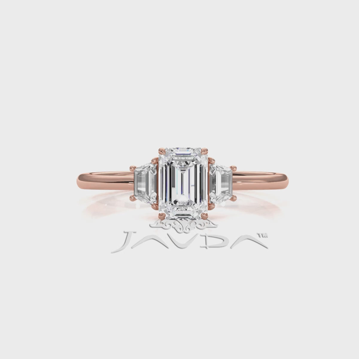 3 Stone Emerald Lab Grown Diamond Engagement Ring 0.84 Ctw.