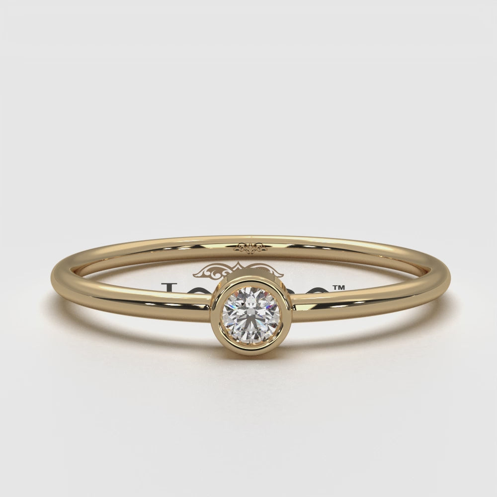 Slim Solitaire Bezel Round Lab Diamond Fashion Ring 0.06ctw.