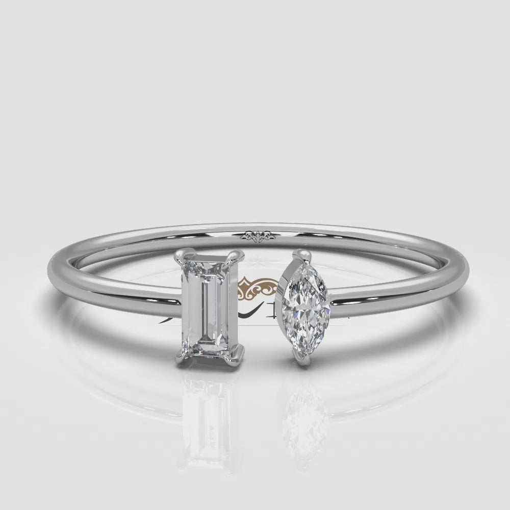 Baguette And Marquise Lab Diamond Open Fashion Ring 0.16ctw.