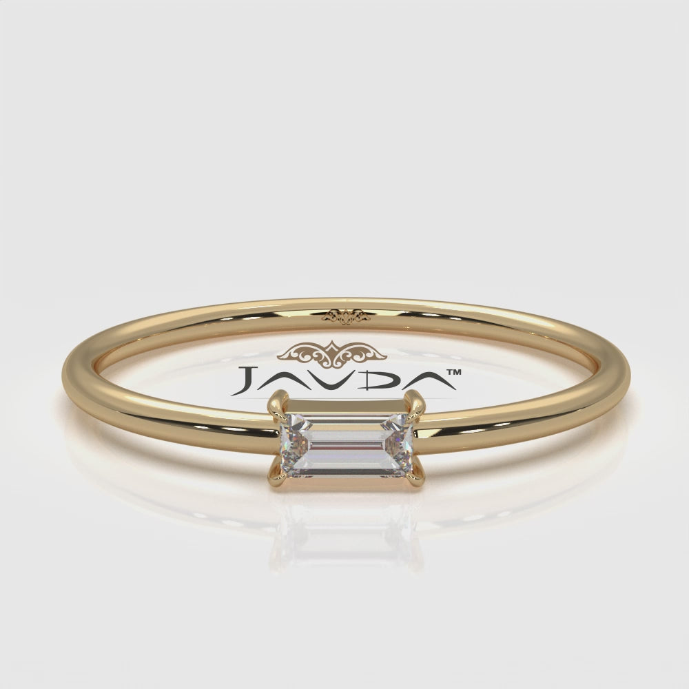 Tiny Horizontal Baguette Lab Diamond Fashion Ring 0.11ctw.