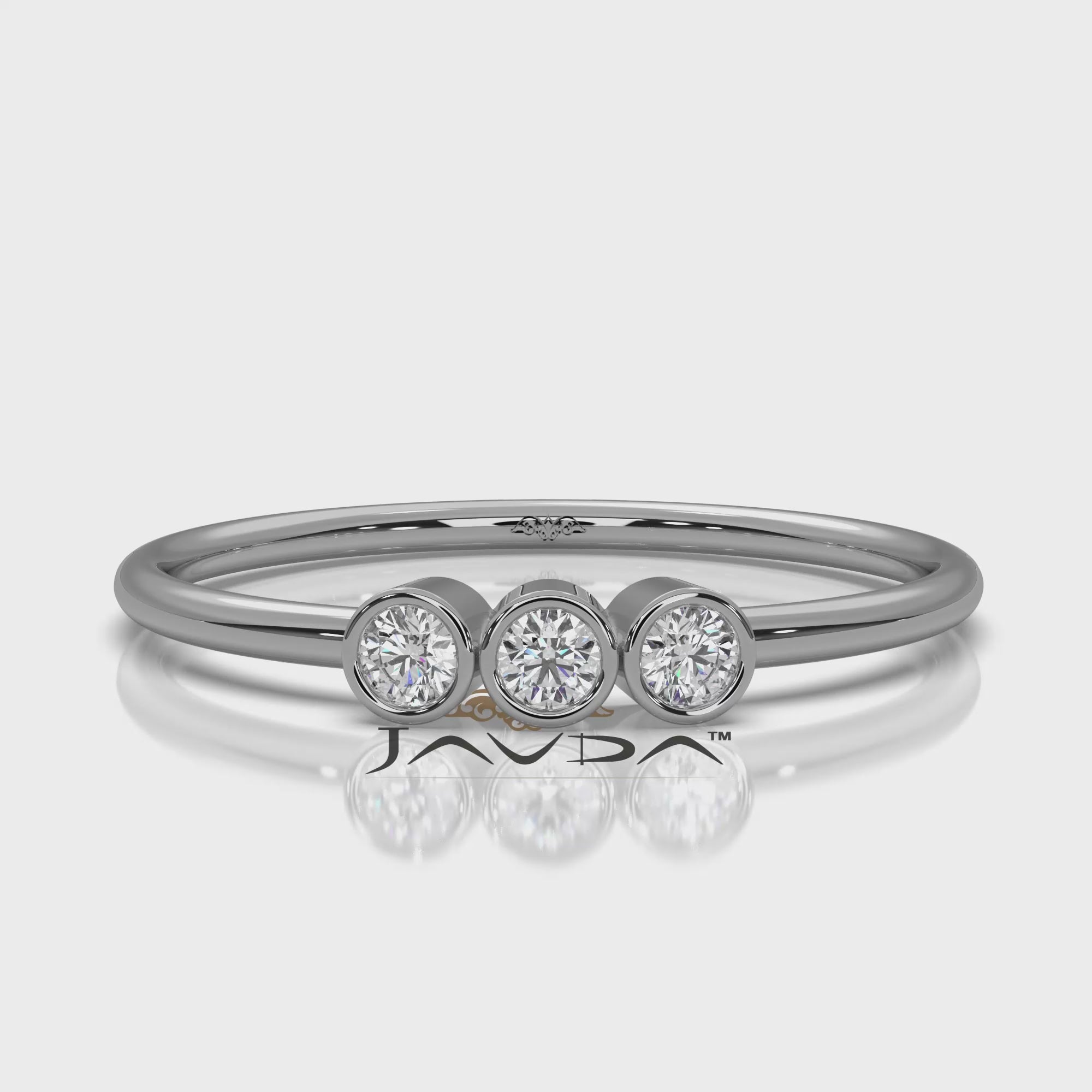 Minimalistic 3 Stone Bezel Set Round Lab Diamond Fashion Ring 0.09ctw.