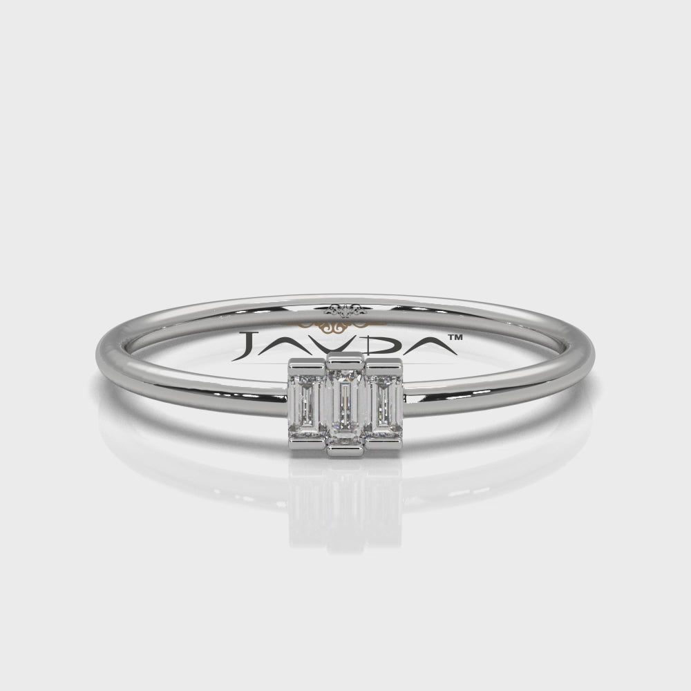 Thin Bar Set 3 Stone Baguette Fashion Lab Diamond Ring 0.12ctw.