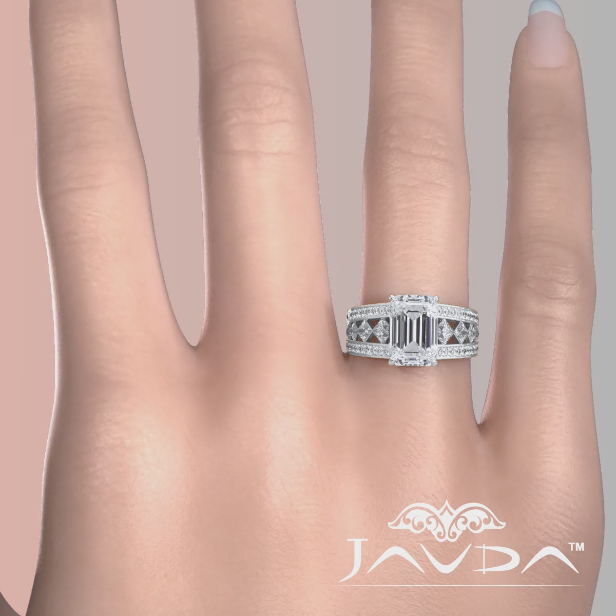 Emerald Cut Lab Grown Diamond Engagement Ring 4.25 Ct IGI Certified with Side Stones