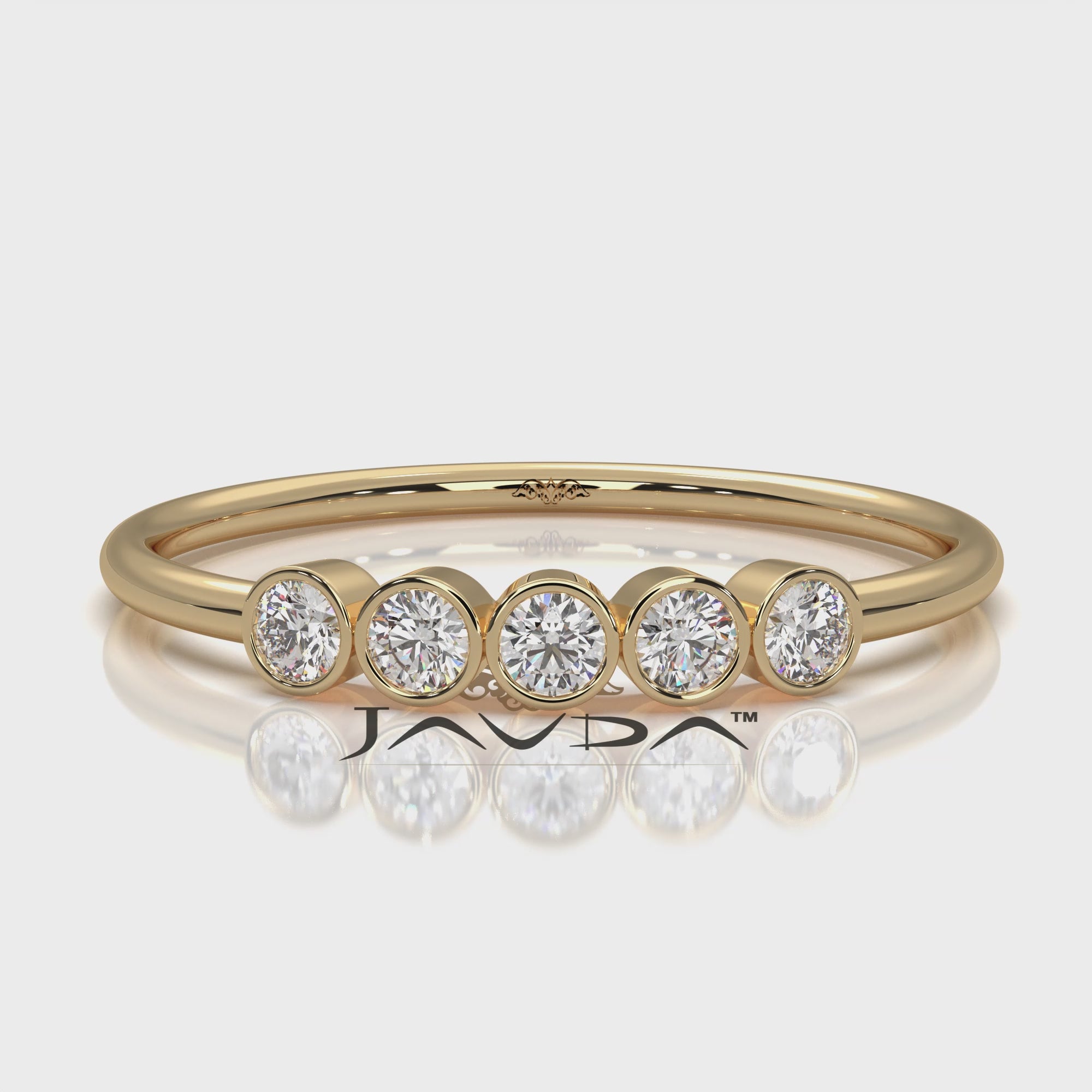 5 Stone Minimalist Bezel Set Round Lab Diamond Stackable Ring 0.15ctw.