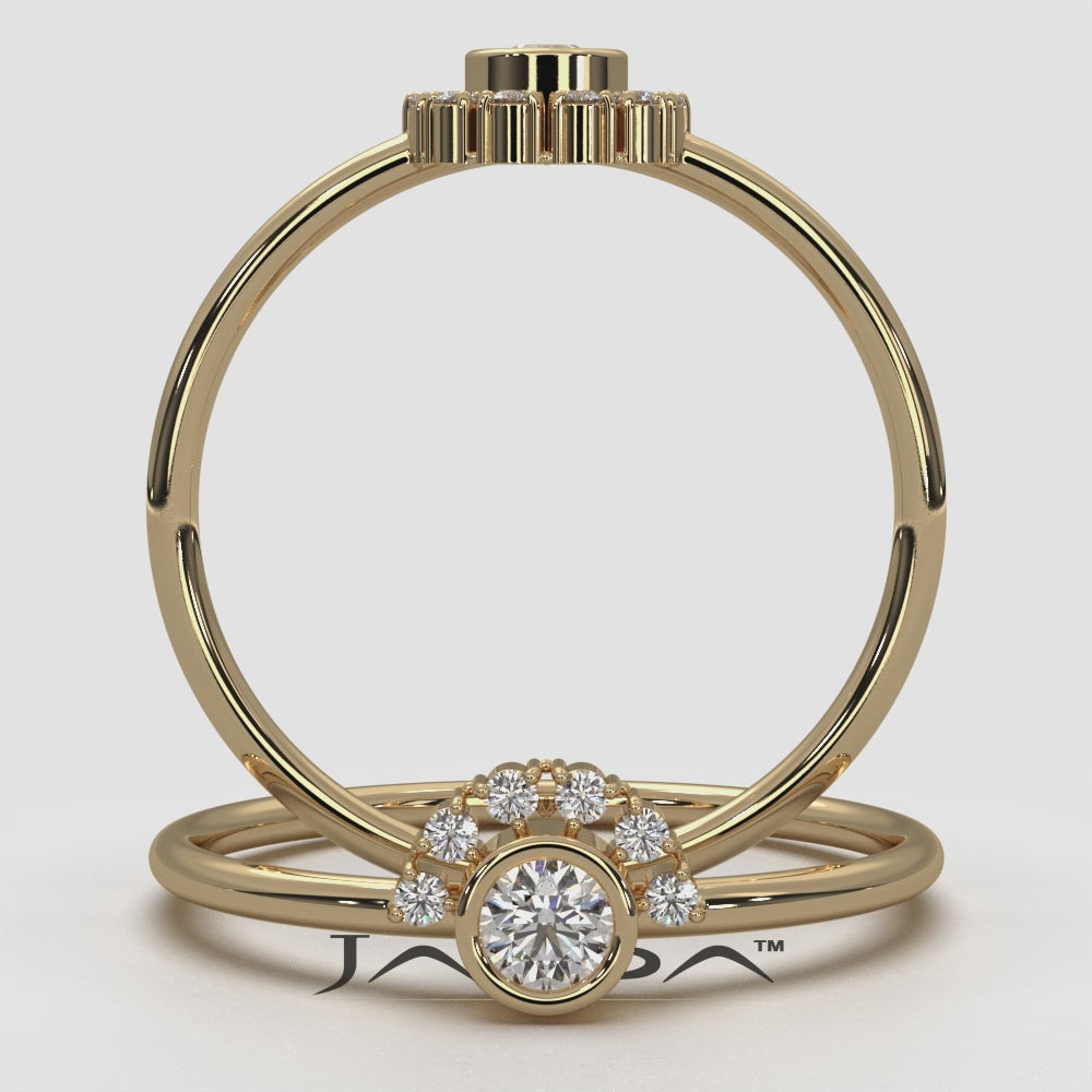 Half Moon Bezel & Prong Set Fashion Round Lab Diamond Ring 0.13ctw.