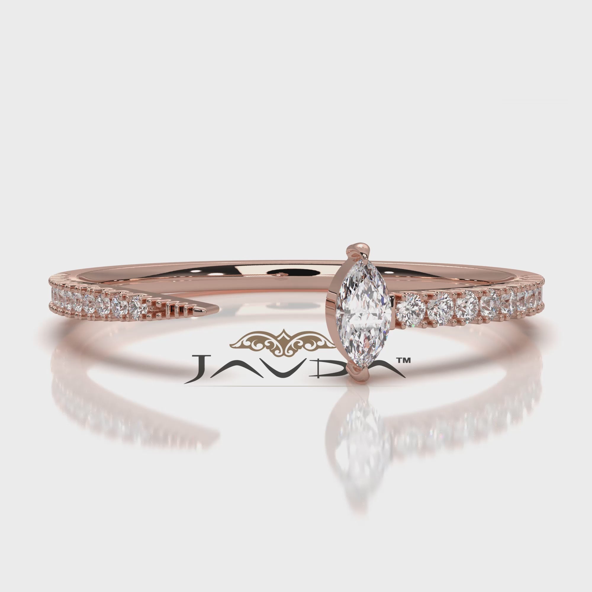 Stackable Marquise Lab Diamond French U Cut Pave Set Open Ring 0.16ctw.